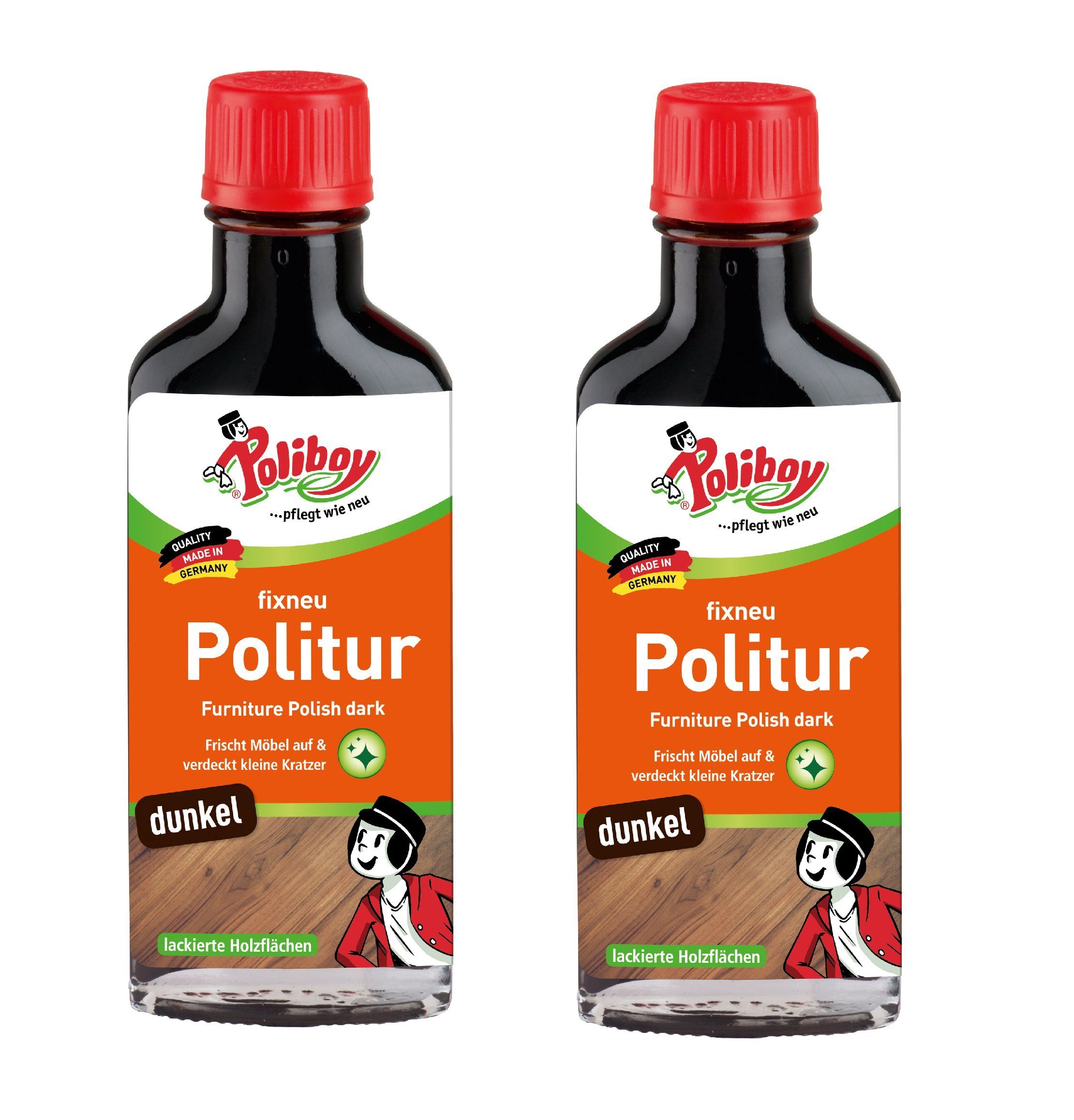 poliboy Fixneu Möbelpolitur dunkel - 2x100 ml Möbelreiniger (für dunkle Oberflächen - Made in Germany)