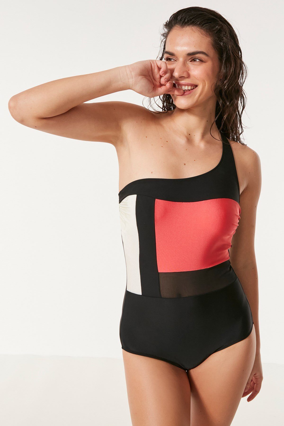 Badehose Ein-Schulter-Mesh-Badeanzug