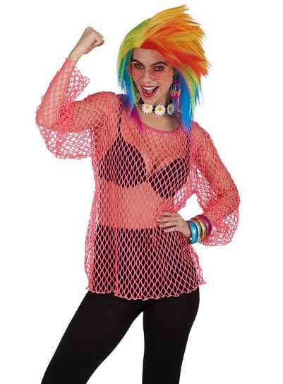 Metamorph Kostüm Netzhemd neon-pink, Netzshirt im trashigen 80er Jahre Neon-Look