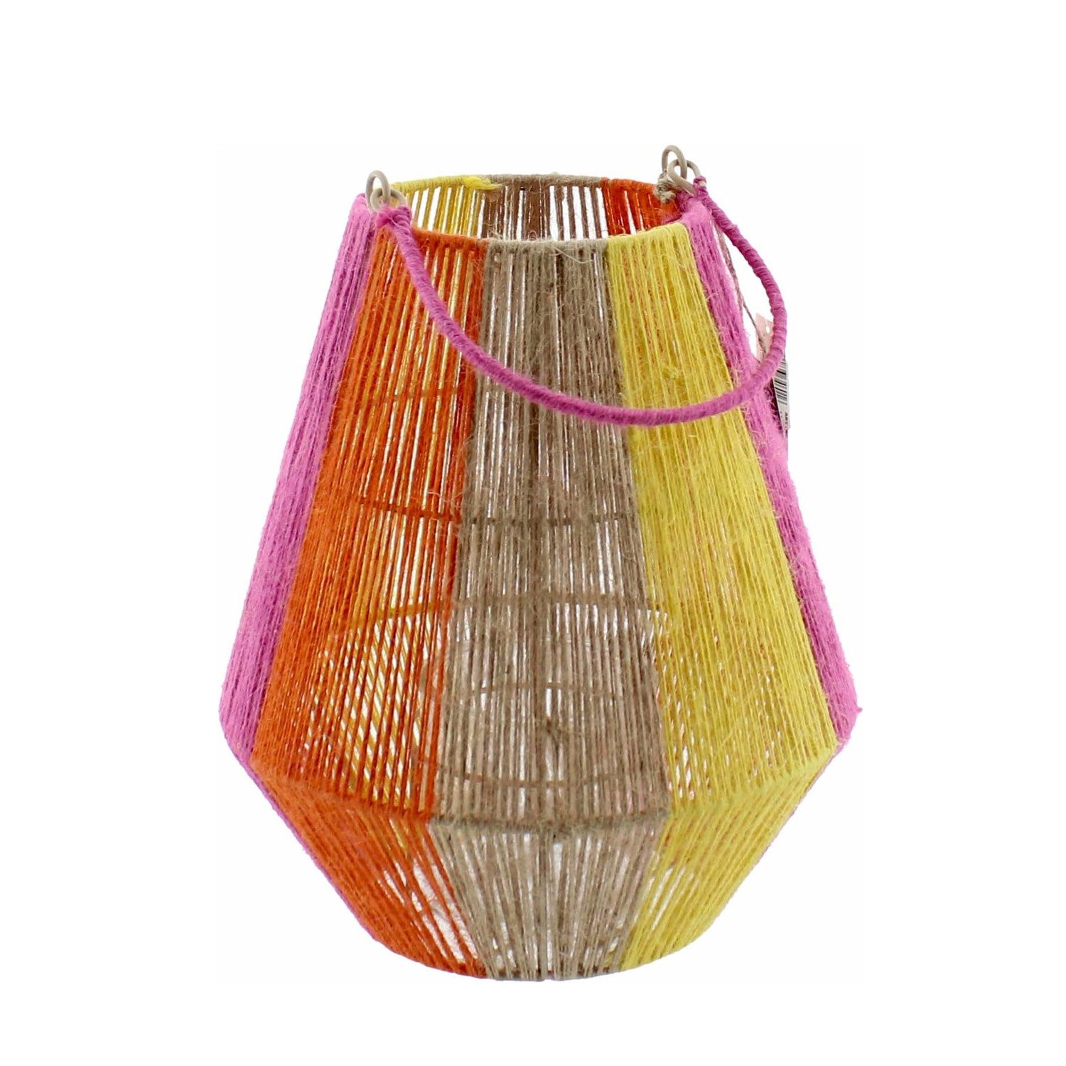 Van der Leeden Windlicht Laterne BUNT Jute Natur/Gelb/Orange/Fuchsia M, Ø 26cm H 30cm