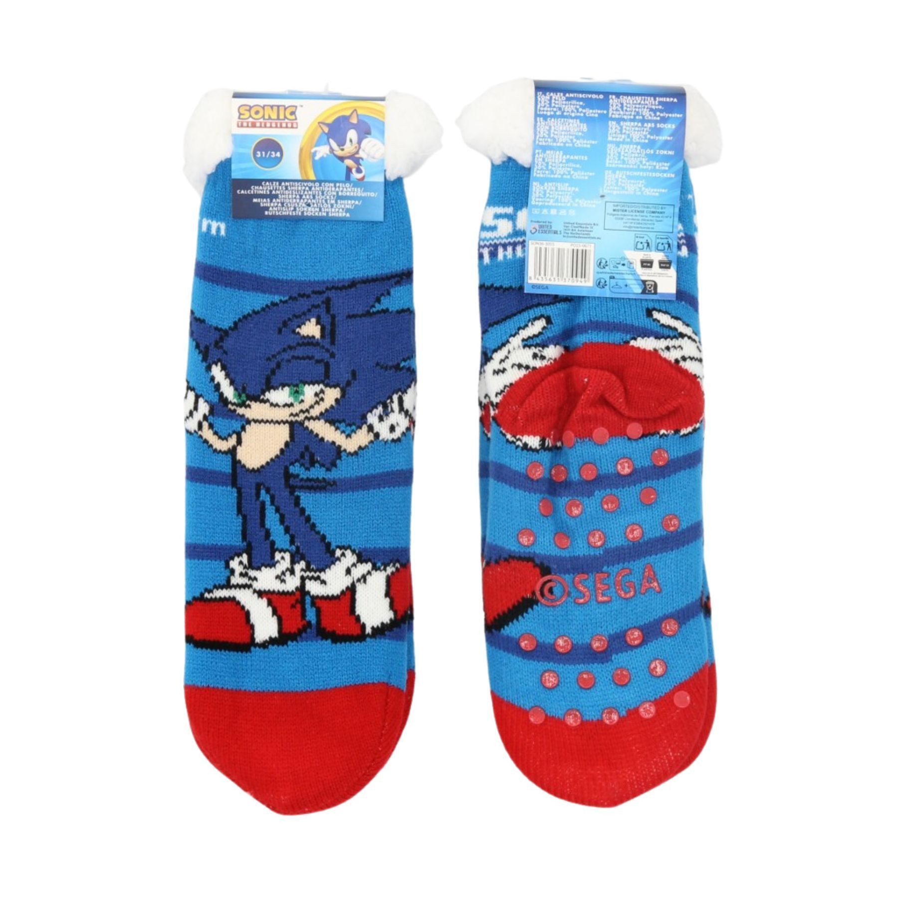 Disney Frozen Socken Sonic Sherpa Kinder Socken warm weich mit ABS Sohle (Einzelartikel, 1 Paar) Sherpa Kinder Socke mit Sonic Motiv und ABS Sohle
