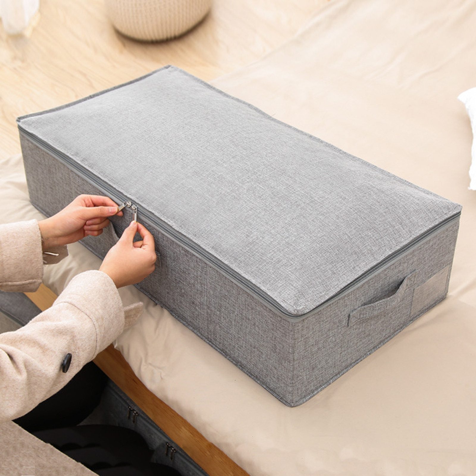 CALIYO Aufbewahrungstasche Zusammenklappbarer Aufbewahrungsboxen Unterbett-Aufbewahrungsbehälter (2-tlg), Dreiseitiger Reißverschluss-Abdeckung-Korb für Decken, – Bild 2 von 5