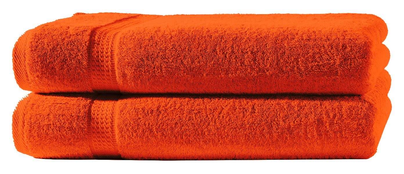 One Home Duschtücher Royal, Frottee saugfähig mit orange Bordüre, (2-St)