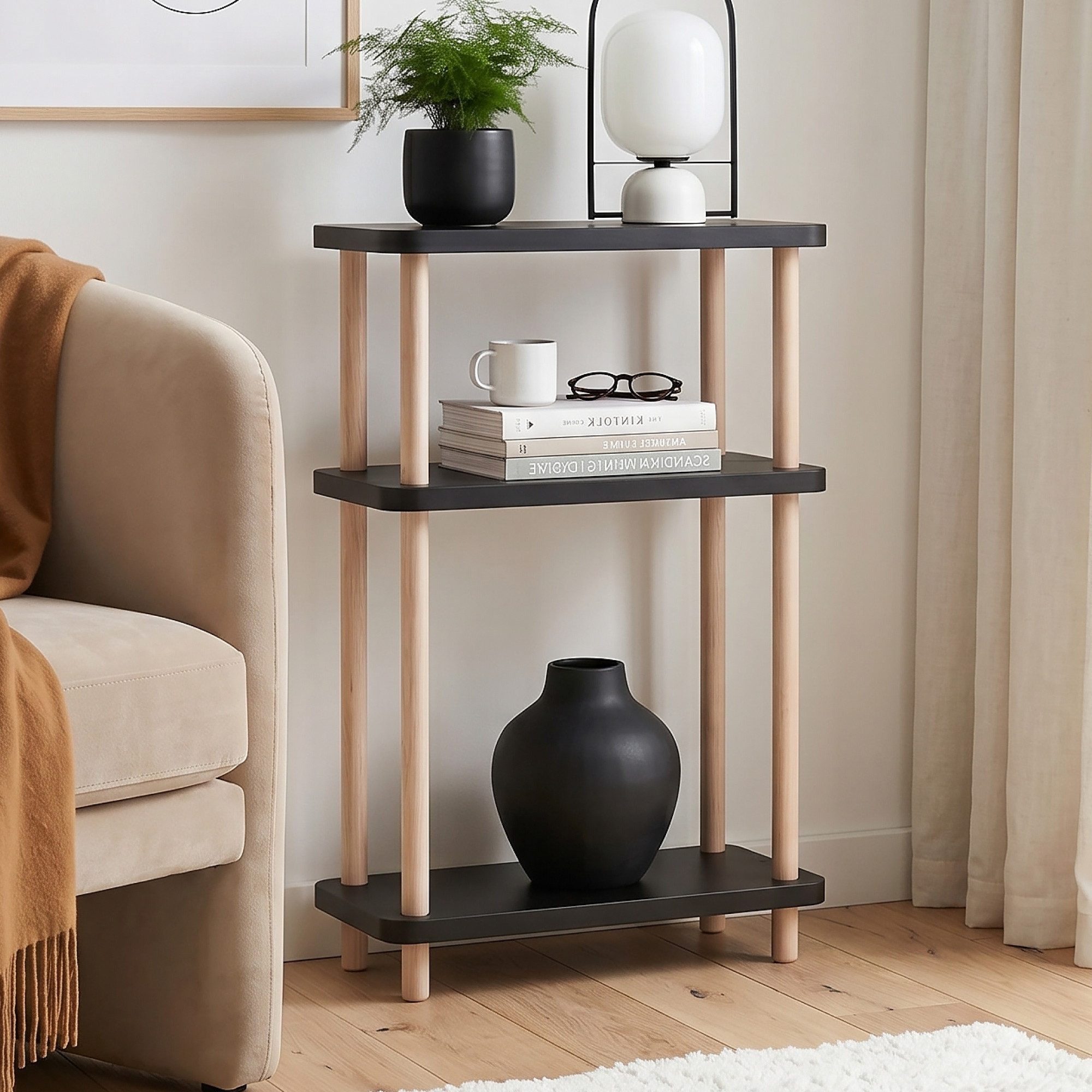 en.casa Standregal, »Nampernu« mit 3 Ebenen 62x40x18 cm Schwarz