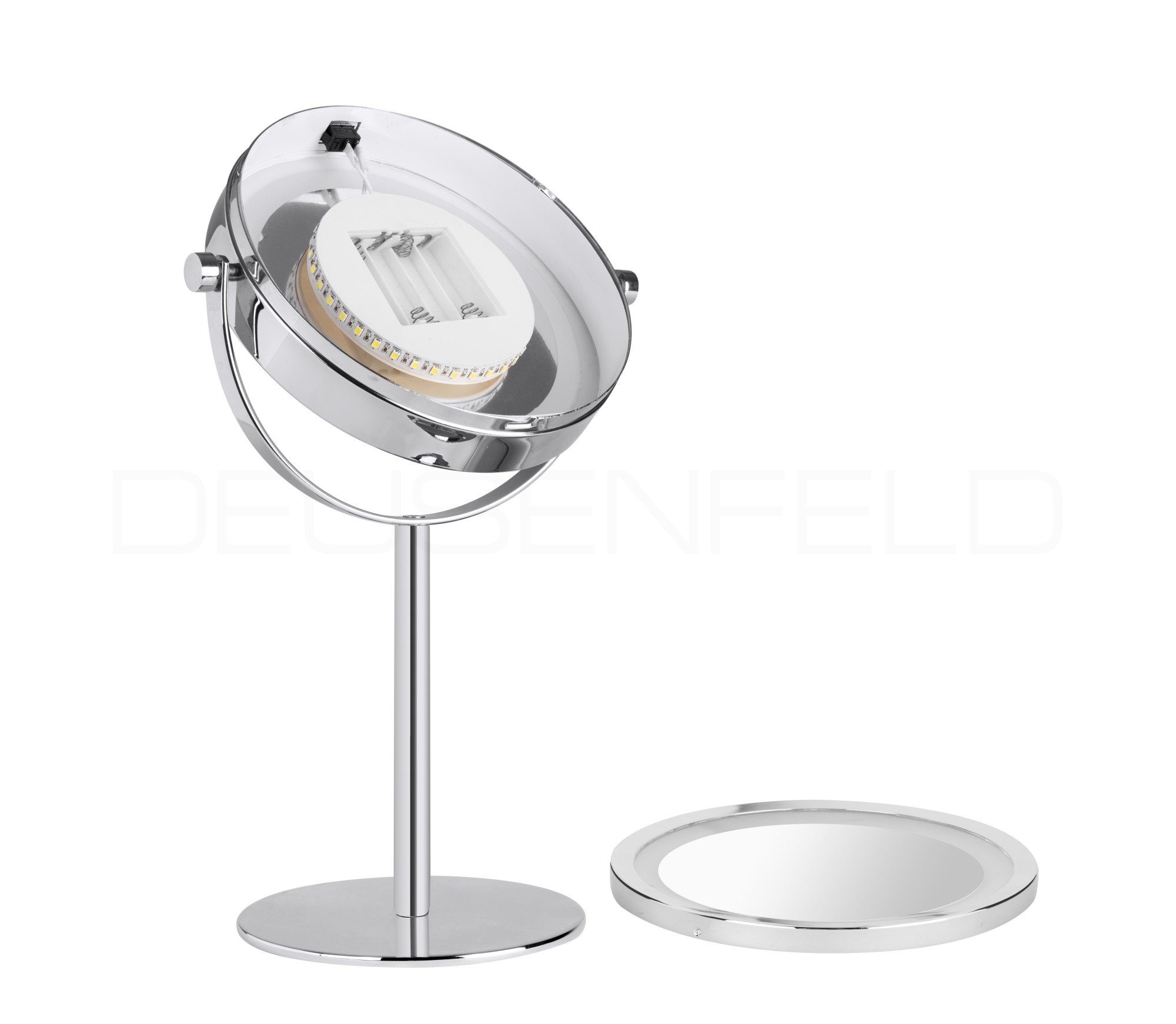 DEUSENFELD Kosmetikspiegel 5x-Vergrößerung SL5CB, Doppel für Kosmetikspiegel + LED Batterien Batterie Beleuchtung, Normal, Stand 4xAAA LED