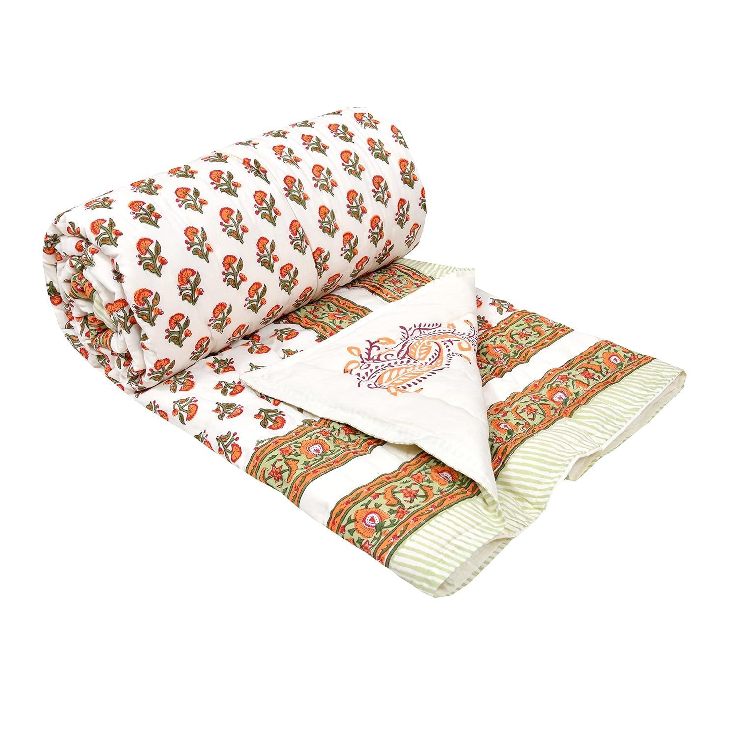 Ready Rugs Baumwollbettdecke Handbedruckte Steppdecke aus reiner Baumwolle, King Size, federleicht, Federleicht