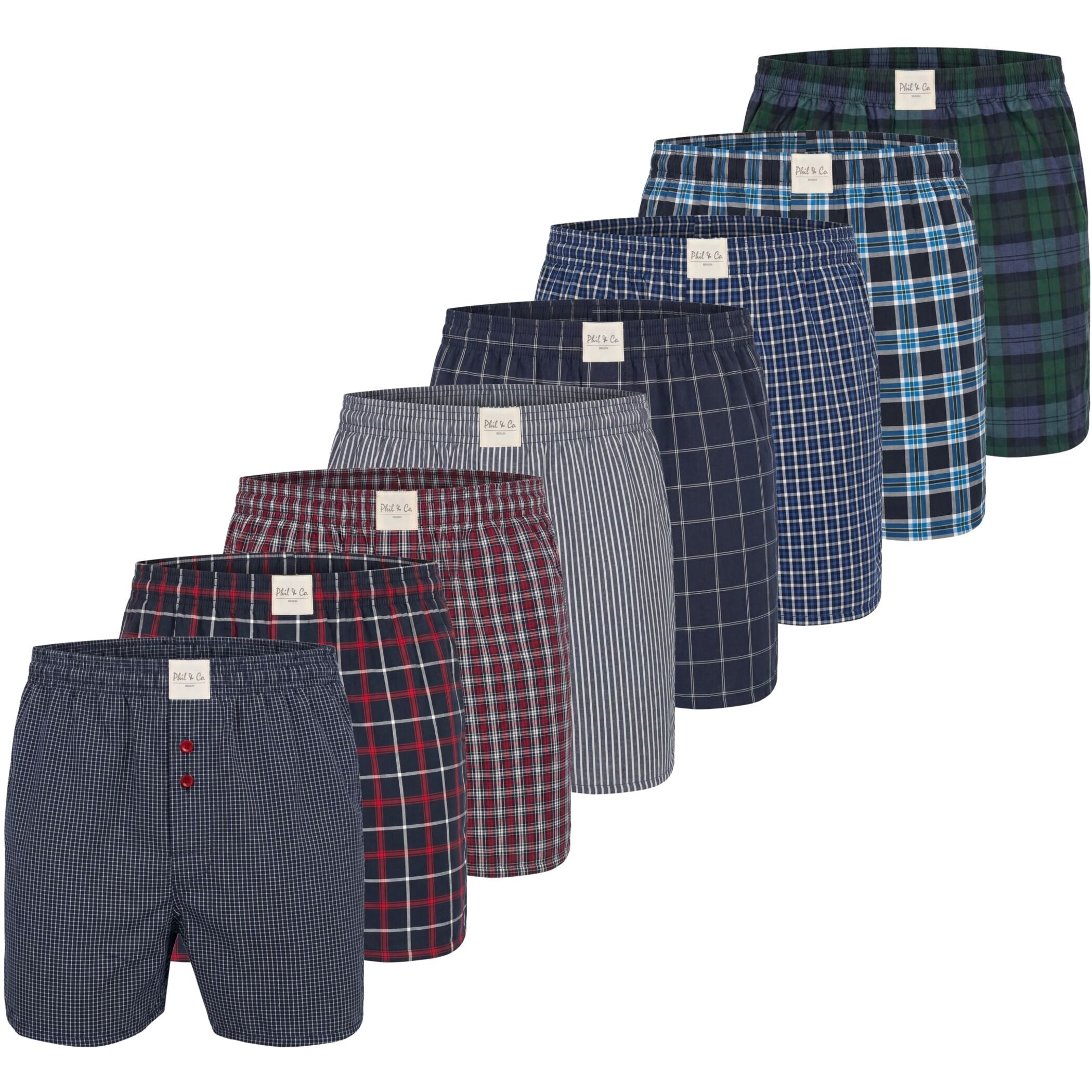 Boxershorts Phil & Co. Berlin Herren Webboxer 4er, 8er, 12er Pack – Pflegeleicht