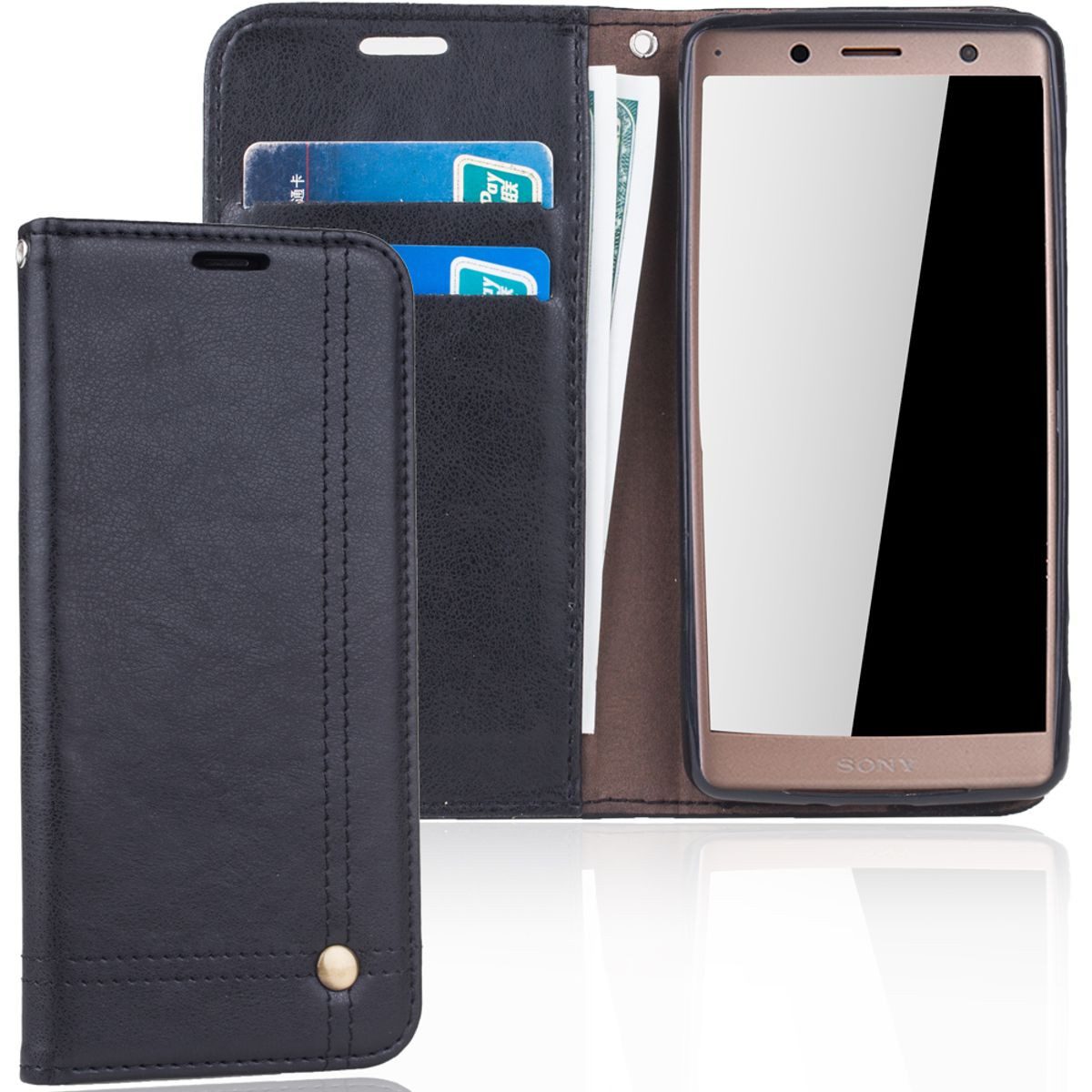 König Design Handyhülle Sony Xperia XZ2, Sony Xperia XZ2 Handyhülle Bookcover Schwarz