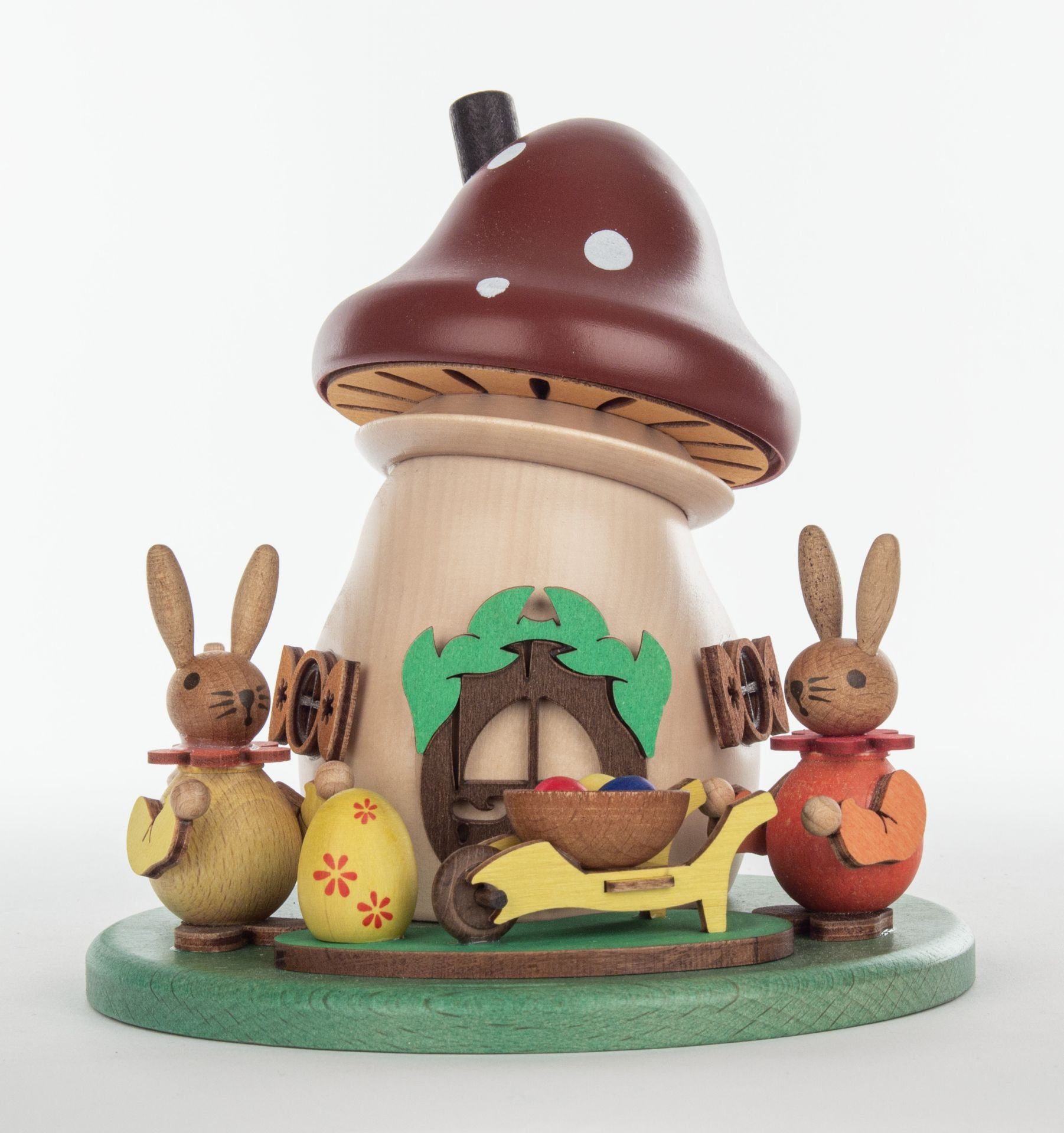 Zeidler Holzkunst Räuchermännchen Zeidler Rauchpilz Hasenpärchen mit Schubkarre, (1 St), Handarbeit aus dem Erzgebirge