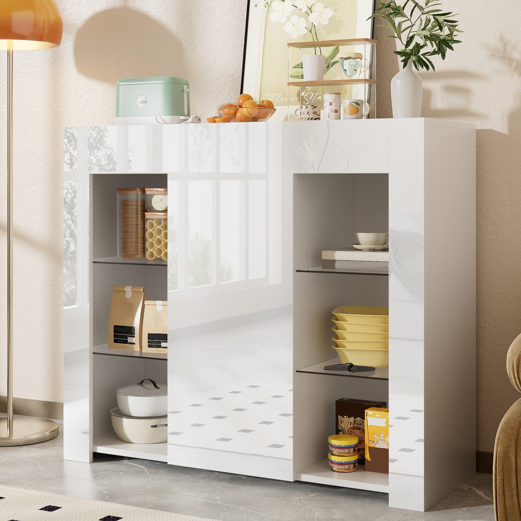 Merax Sideboard Buffetschrank mit Hochglanz-Front (1 St., für Wohnzimmer, E günstig online kaufen