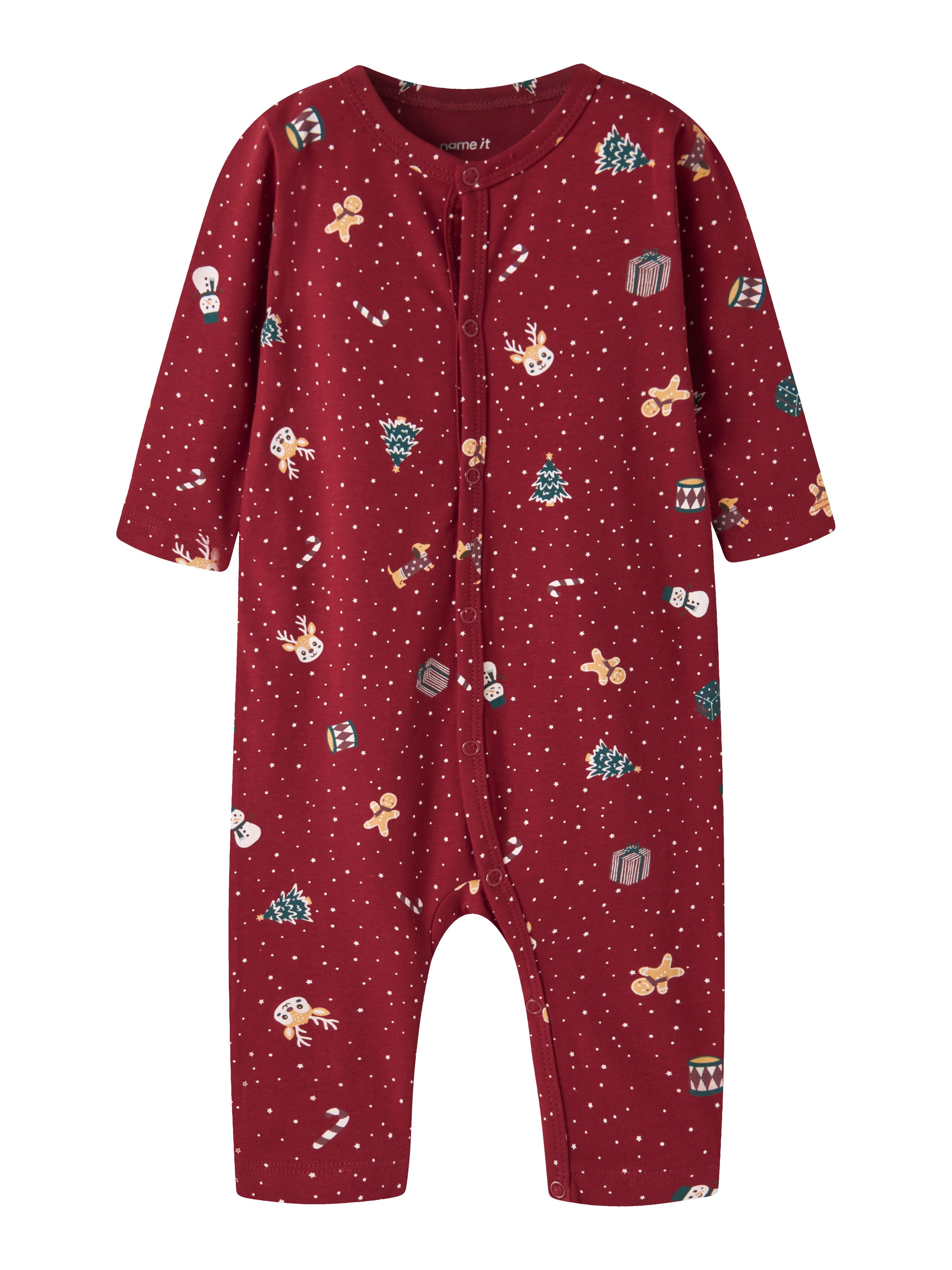 Name It Strampler NBNVISMAS LS NIGHTSUIT aus Baumwollmischung, mit elastischem Jersey, Langarm