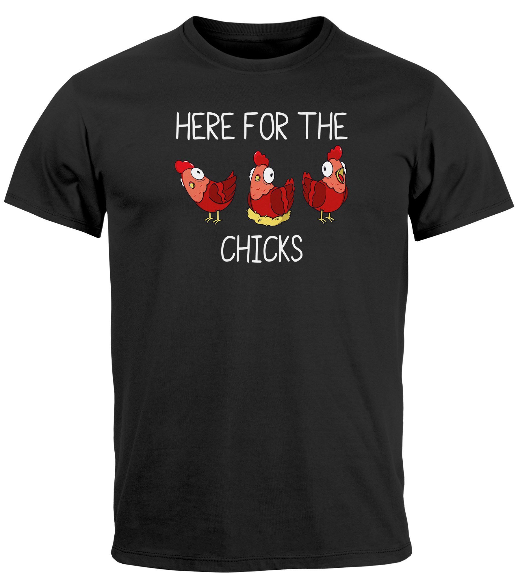 MoonWorks Print-Shirt Herren T-Shirt Here for the Chicks Partyshirt Mallorca Urlaub Hühner mit Print