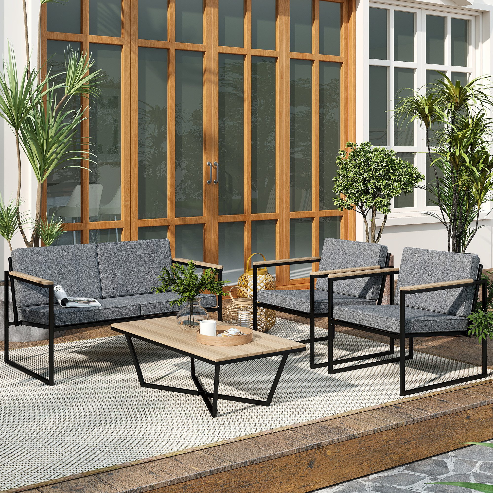 Outsunny Sitzgruppe 4 Personen, mit 2er günstig online kaufen