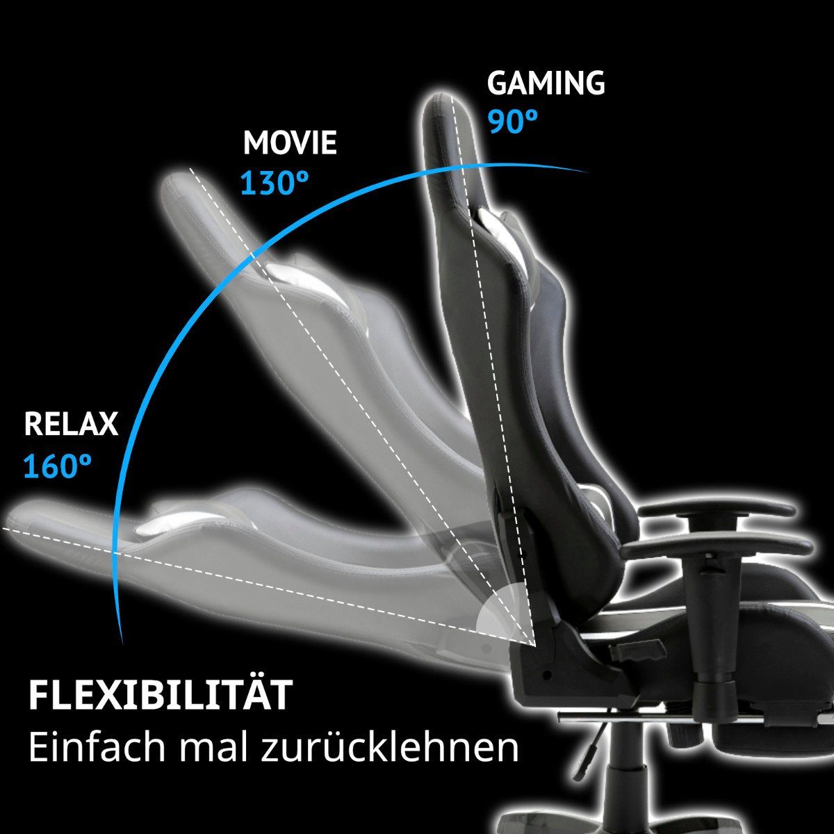 Nackenkissen Fußablage, Armlehnen, Streifen mit Gaming (1 weißen GAMYX St), mit | ausziehbare Schwarz Lenden- verstellbare Streifen Schwarz weißen SVITA & Chair