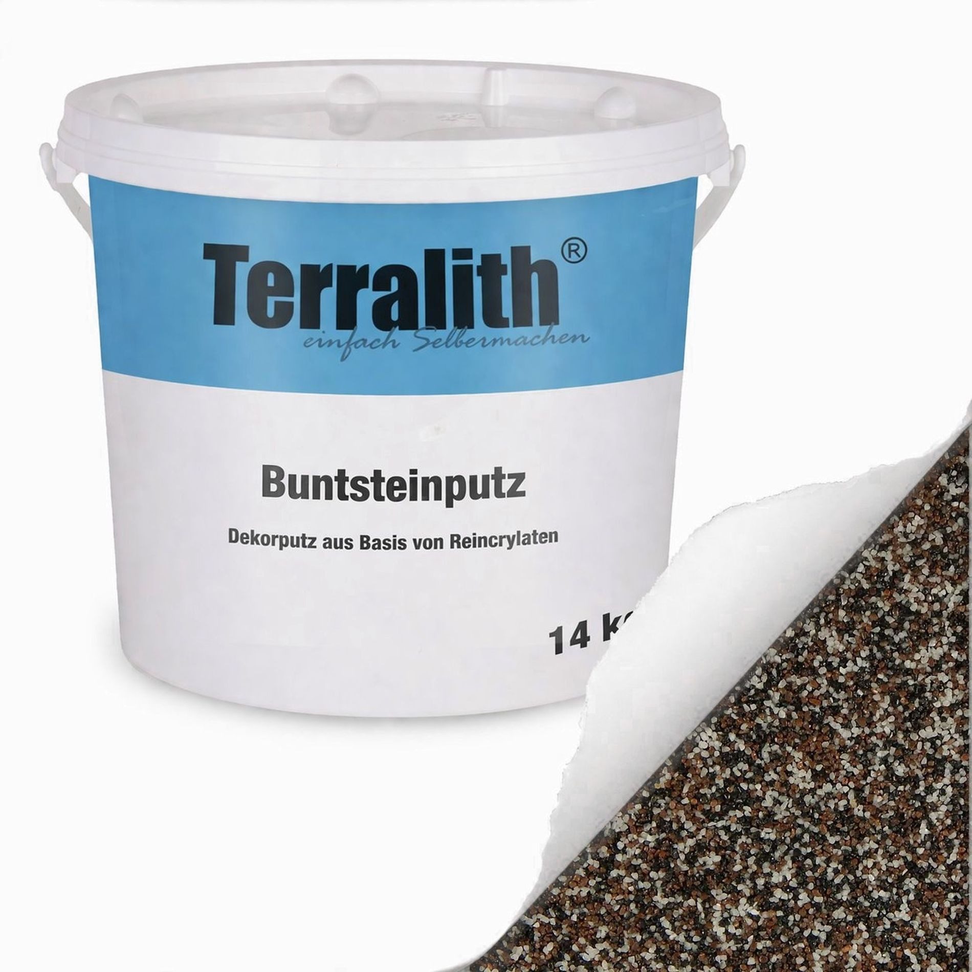 Terralith® Kunstharzputz Buntsteinputz Mosaikputz 2mm -14 kg- BSP74 (Eimer, Verarbeitungsfertig) Dekorationsputz aus Marmor-Granulat bzw. eingefärbter Körnung