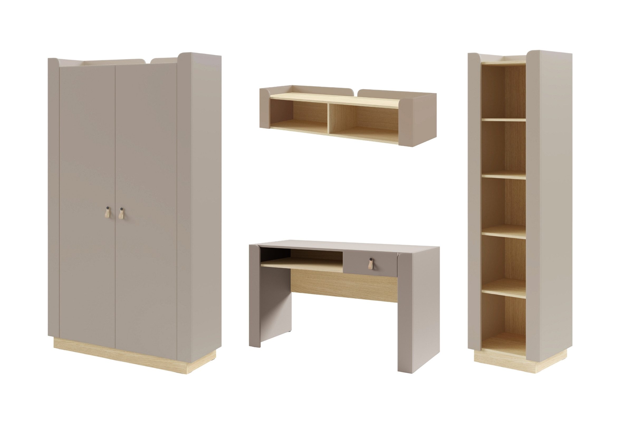 Deine Möbel 24 Jugendzimmer-Set SOVI E Kinderzimmer-Set, SOVI - Kollektion, (skandinavisches Design, 4-tlg., Möbel fü Kinder & Jugendliche), mit Kleiderschrank, Schreibtisch, Kommode und Hängeschrank