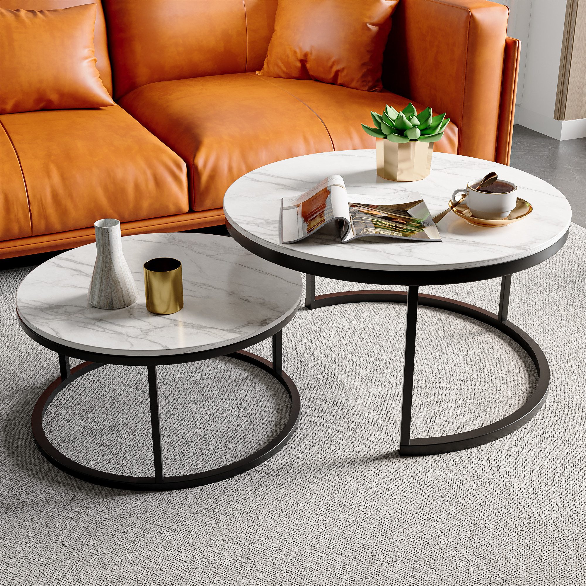 Furnishings Home Couchtisch rund Kaffeetisch Beistelltisch Satztische 2er S günstig online kaufen