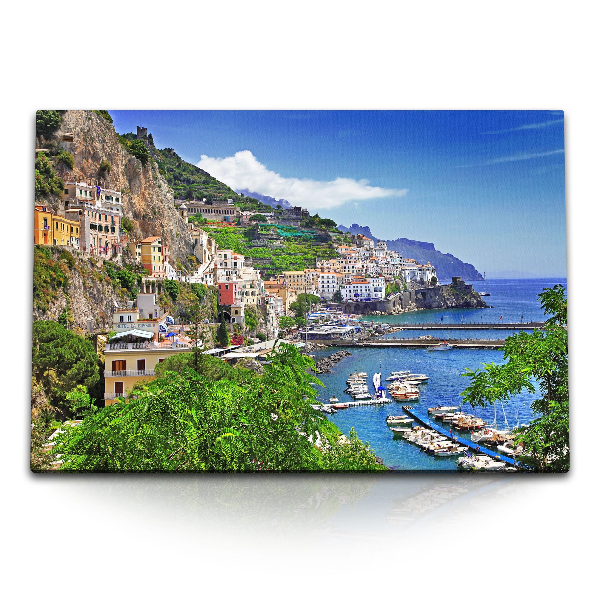 Sinus Art Leinwandbild 120x80cm Wandbild auf Leinwand Amalfiküste Italien Küste Mittelmeer So, (1 St)