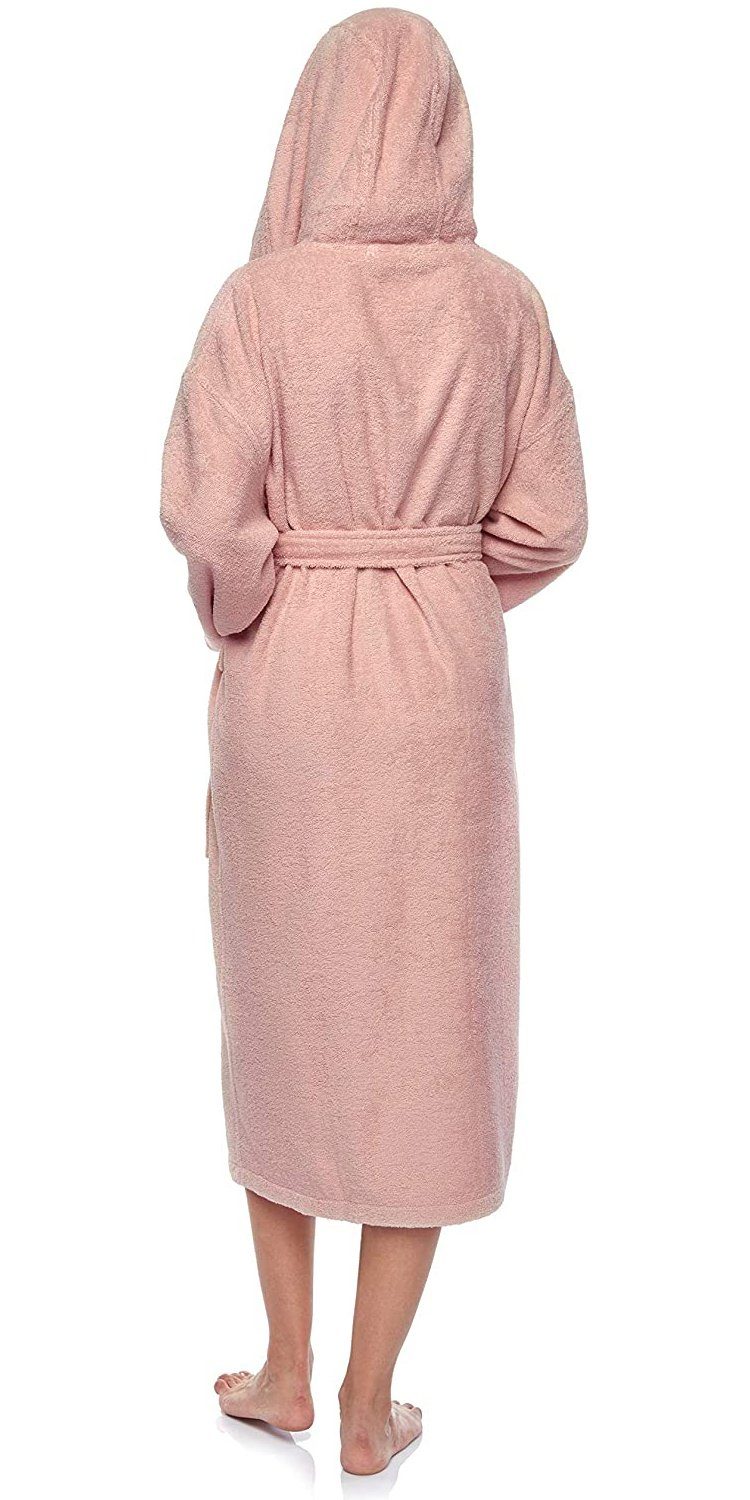 Arus Damenbademantel Astra, pflegeleicht, wadenlang oder extralang für Spa & Sauna, 100% Baumwolle, Kapuze, Gürtel, mit Kapuze, wadenlang oder extra lang, 100% Baumwolle