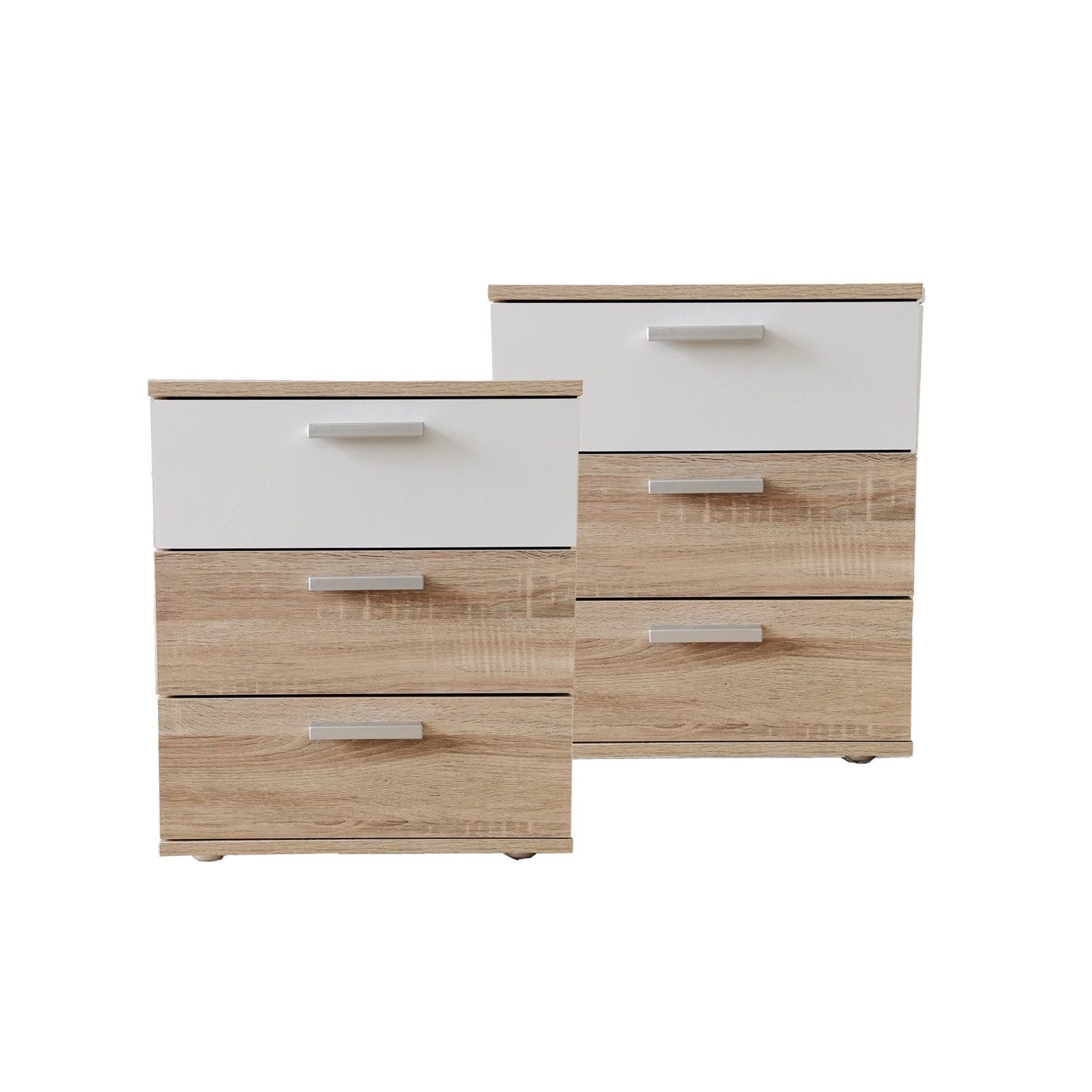 HTI-Living Nachtschrank Nachtkommode 3 Schubladen Nina Sonoma Weiß 2er-Set günstig online kaufen