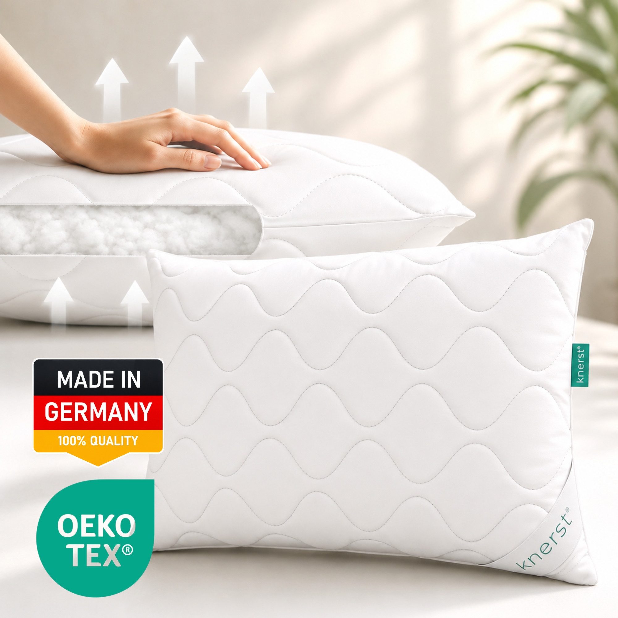 KNERST Kopfkissen Microfaser KomfortFlex Kopfkissen 95°C waschbar, Füllung: 100% Polyester, Seitenschläfer, Bauchschläfer, Rückenschläfer, Microfaser-Kopfkissen KomfortFlex 40x80 cm, höhenverstellbar