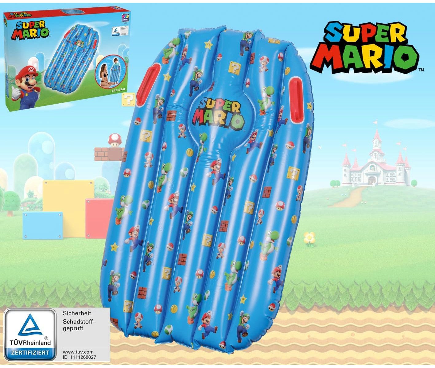 Happy People Luftmatratze Floater Super Mario mit zwei Handgriffen 91x59cm, aufblasbare Luftmatratze