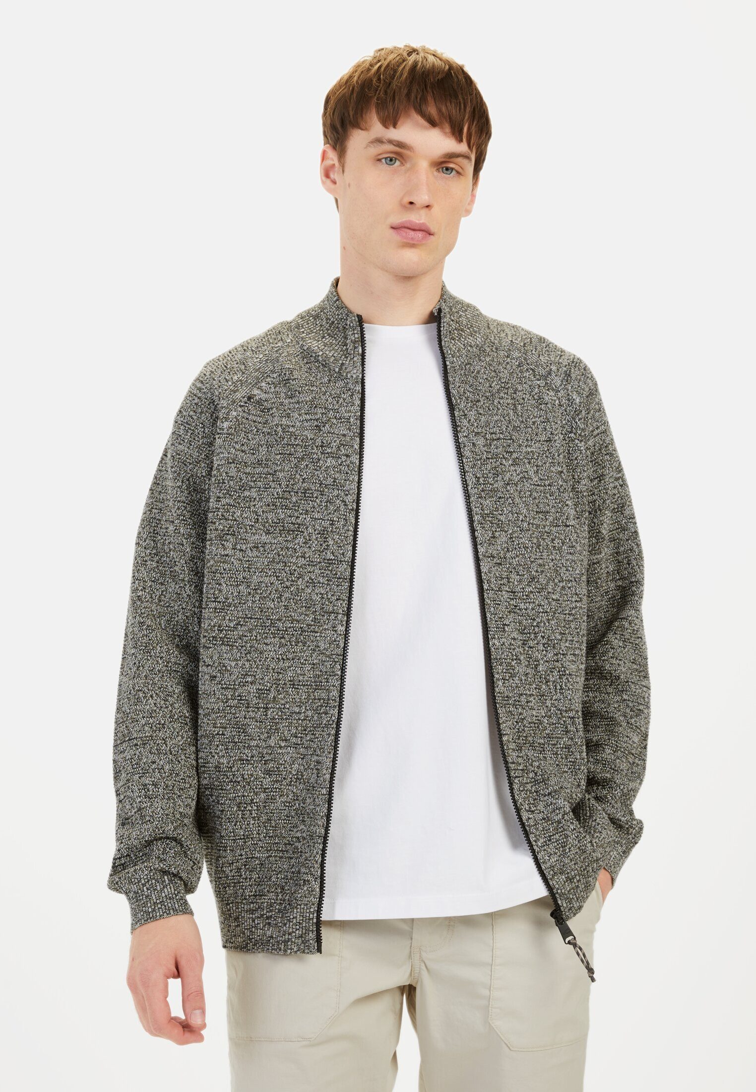 camel active Strickjacke aus Baumwolle Langarm Stehkragen Stehkragen günstig online kaufen