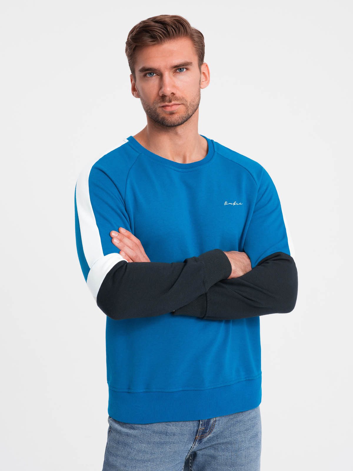 Sweatshirt Dreifarbiges Herren-Sweatshirt mit Raglanärmeln