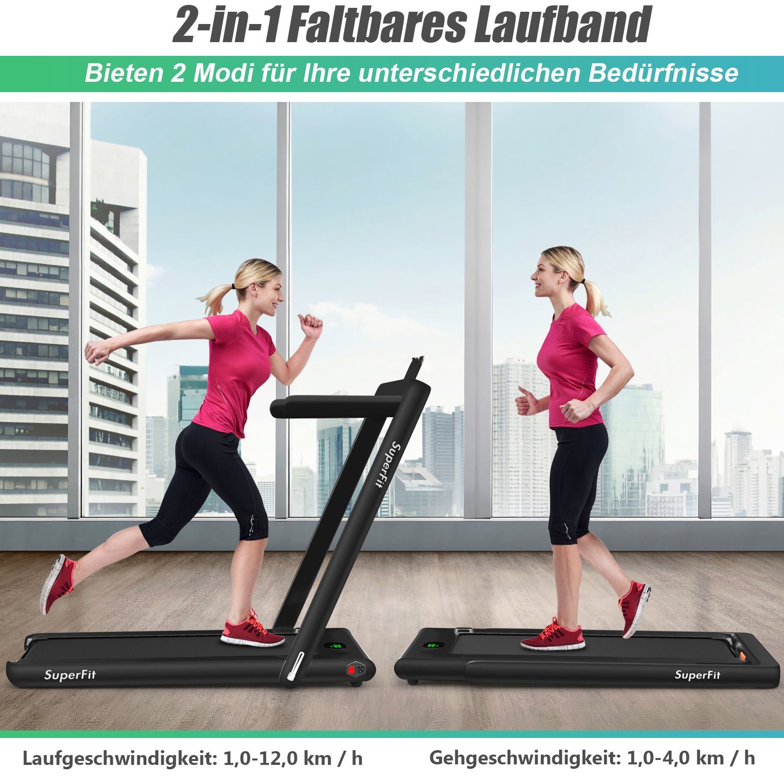 COSTWAY Laufband, APP, Bluetooth, LED, bis 120 kg