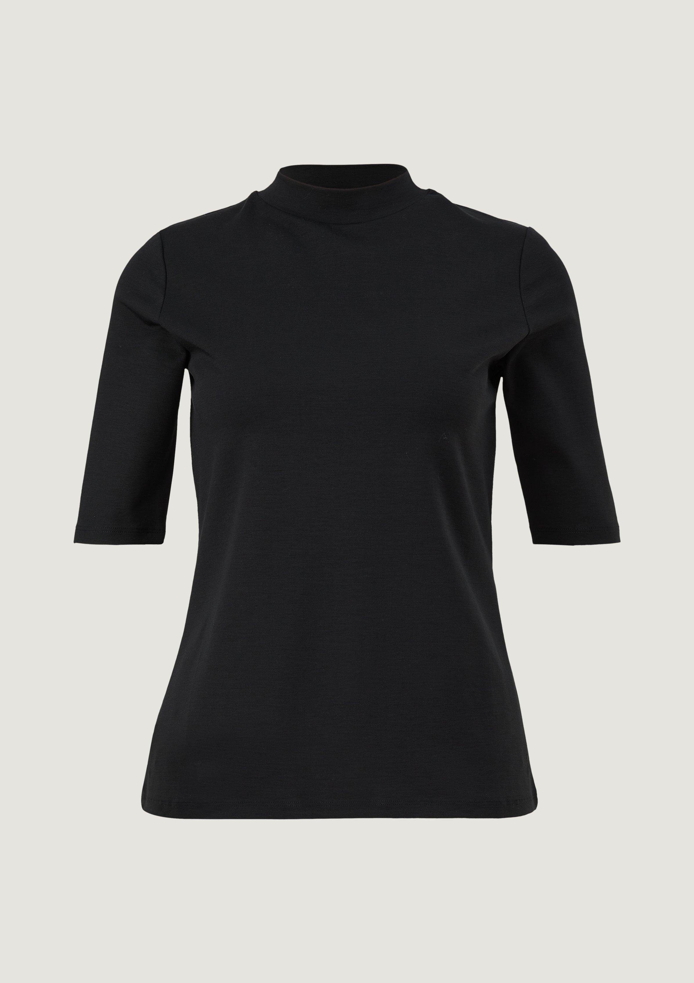 Stehkragen Comma mit Kurzarmshirt T-Shirt schwarz