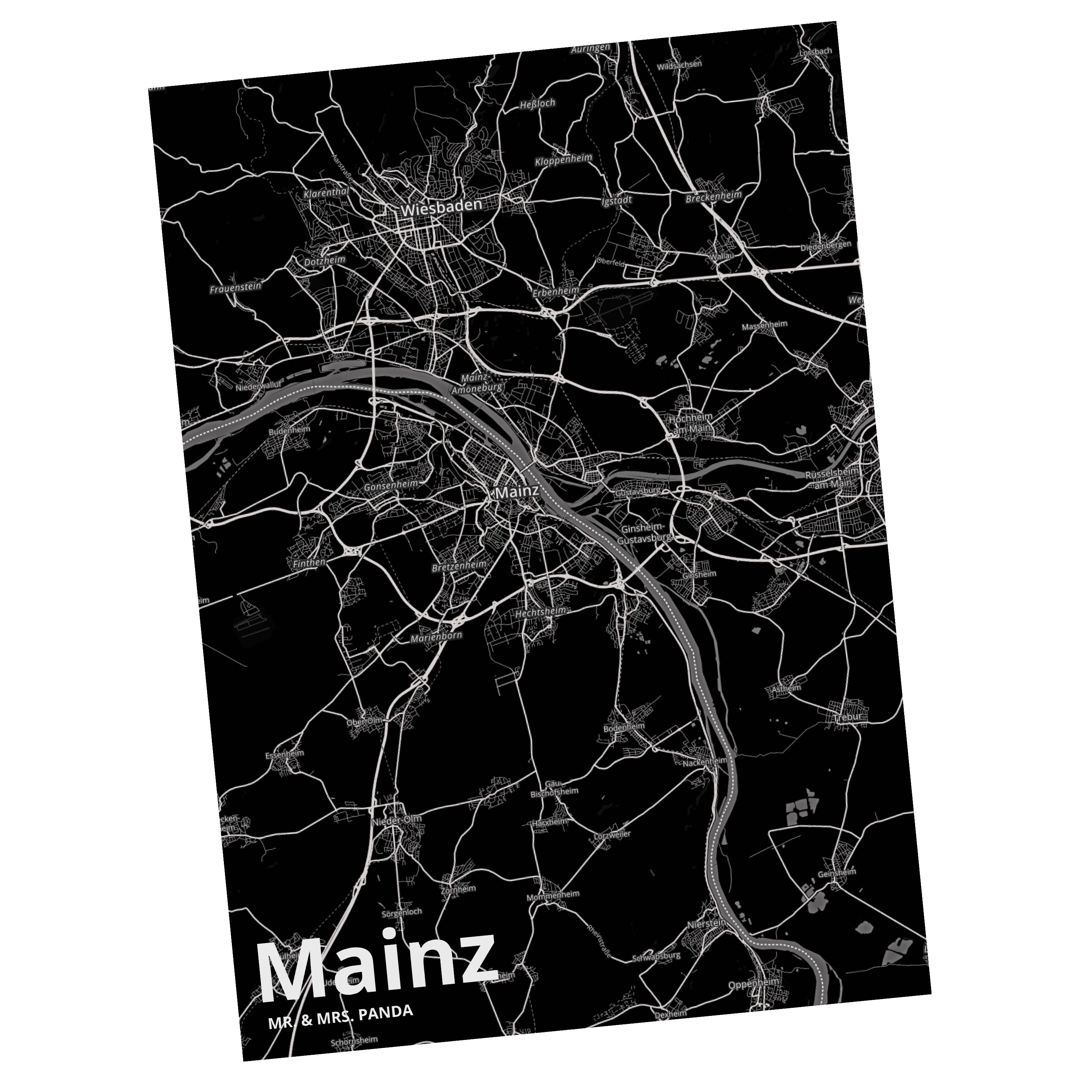 Mr. & Mrs. Panda Postkarte Mainz - Geschenk, Dorf, Städte, Einladungskarte, Grußkarte, Karte, Or