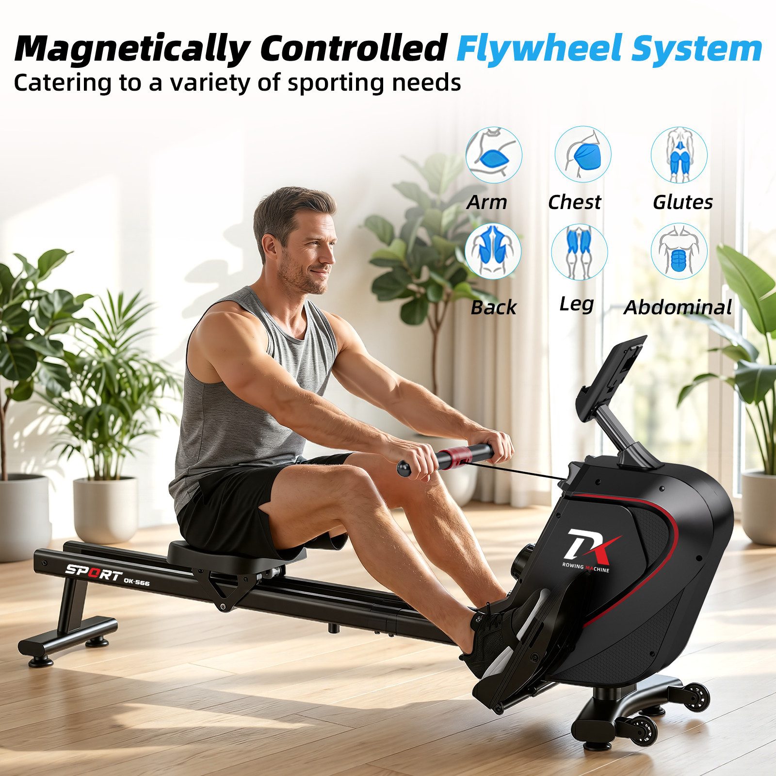 YEE RUN Rudergerät für Zuhause - 16 magnetische Widerstandsstufen, LCD-Display und App, Widerstandsverstellung
