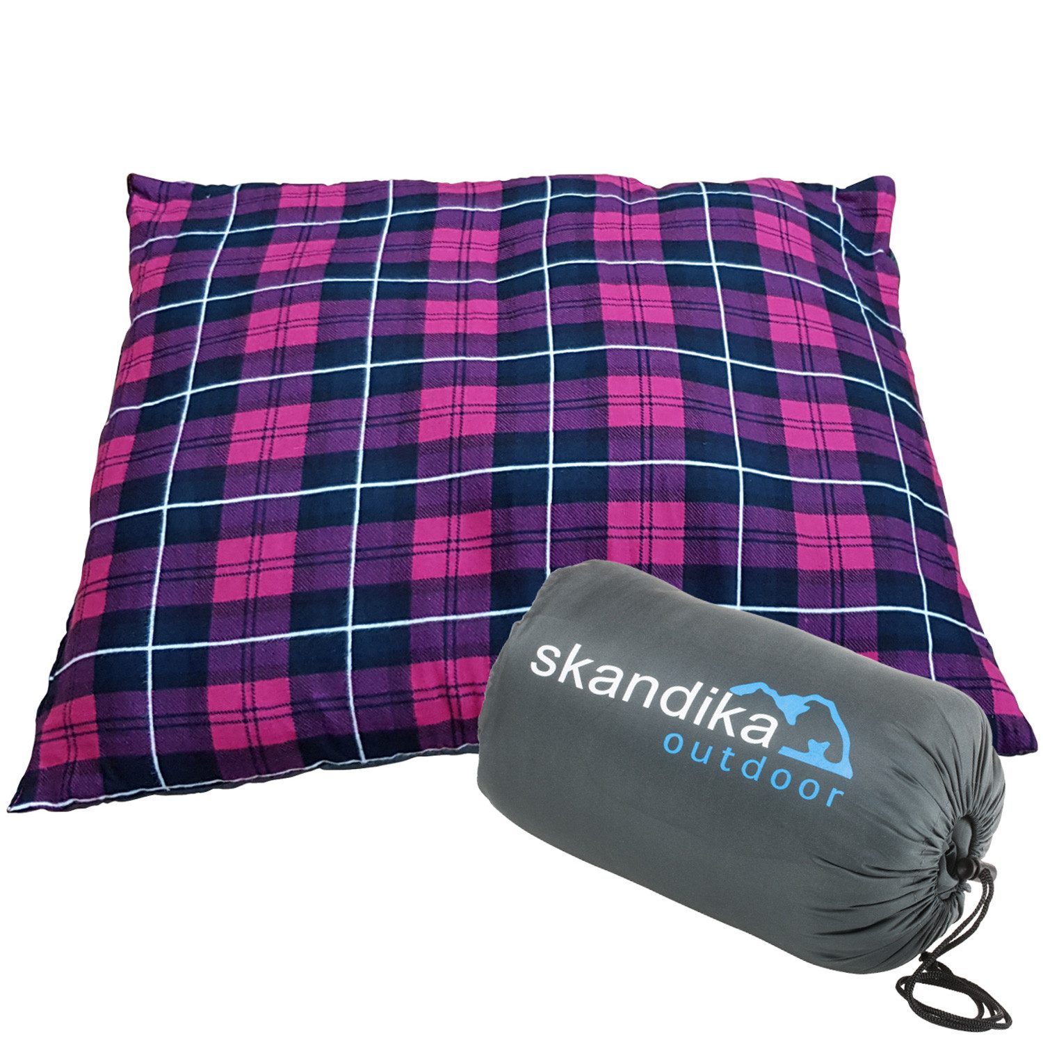 Skandika Reisekissen Dundee Sleepyhead Kopfkissen, Outdoor Camping Kissen, 45x40 cm, Waschbar, weicher Flanell Kissenbezug, mit Füllung, Kompressionspacksack