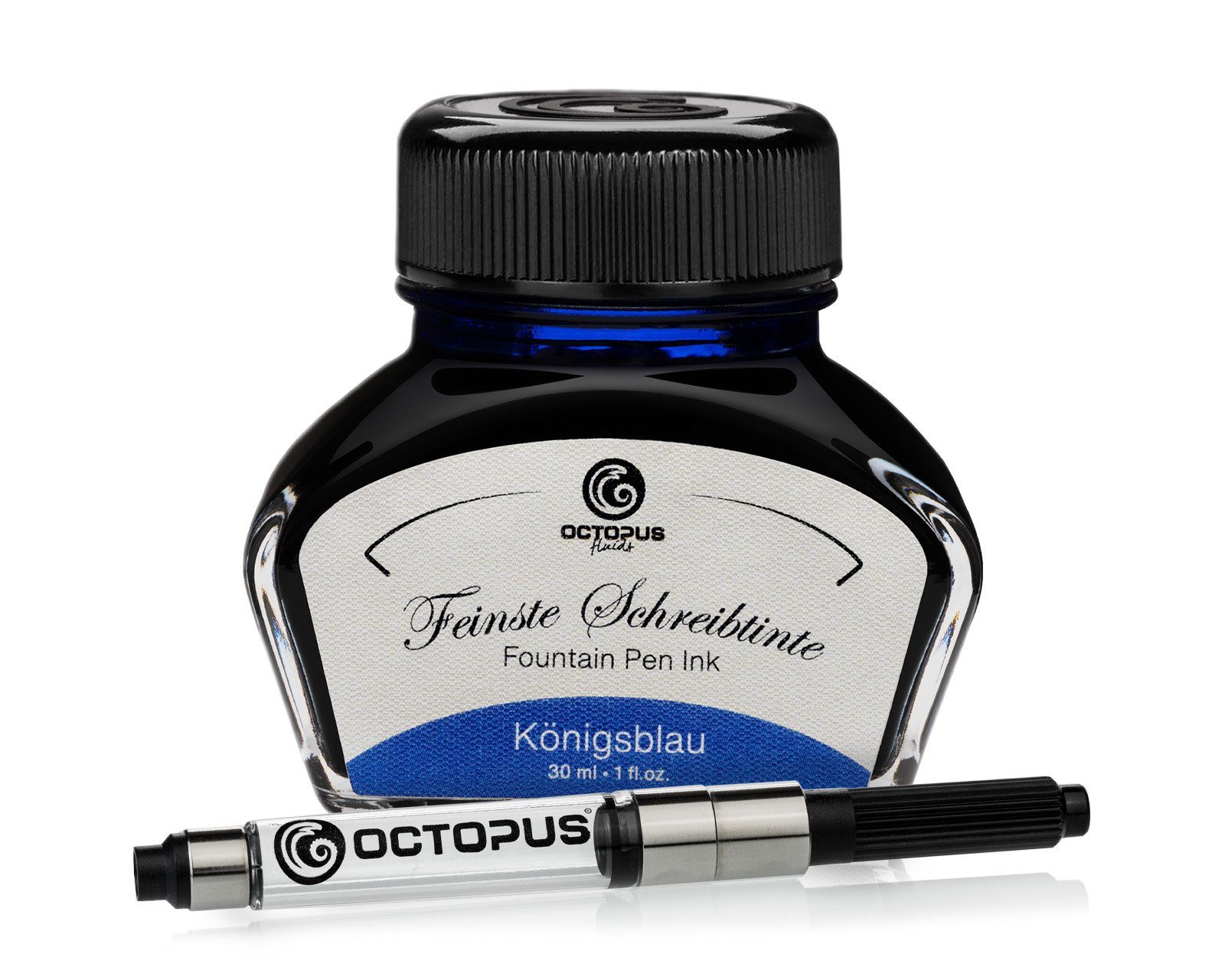 OCTOPUS Fluids Füllhaltertinte, Schreibtinte Königsblau löschbar 30ml mit Konverter Tintenglas (Set, 0-tlg)