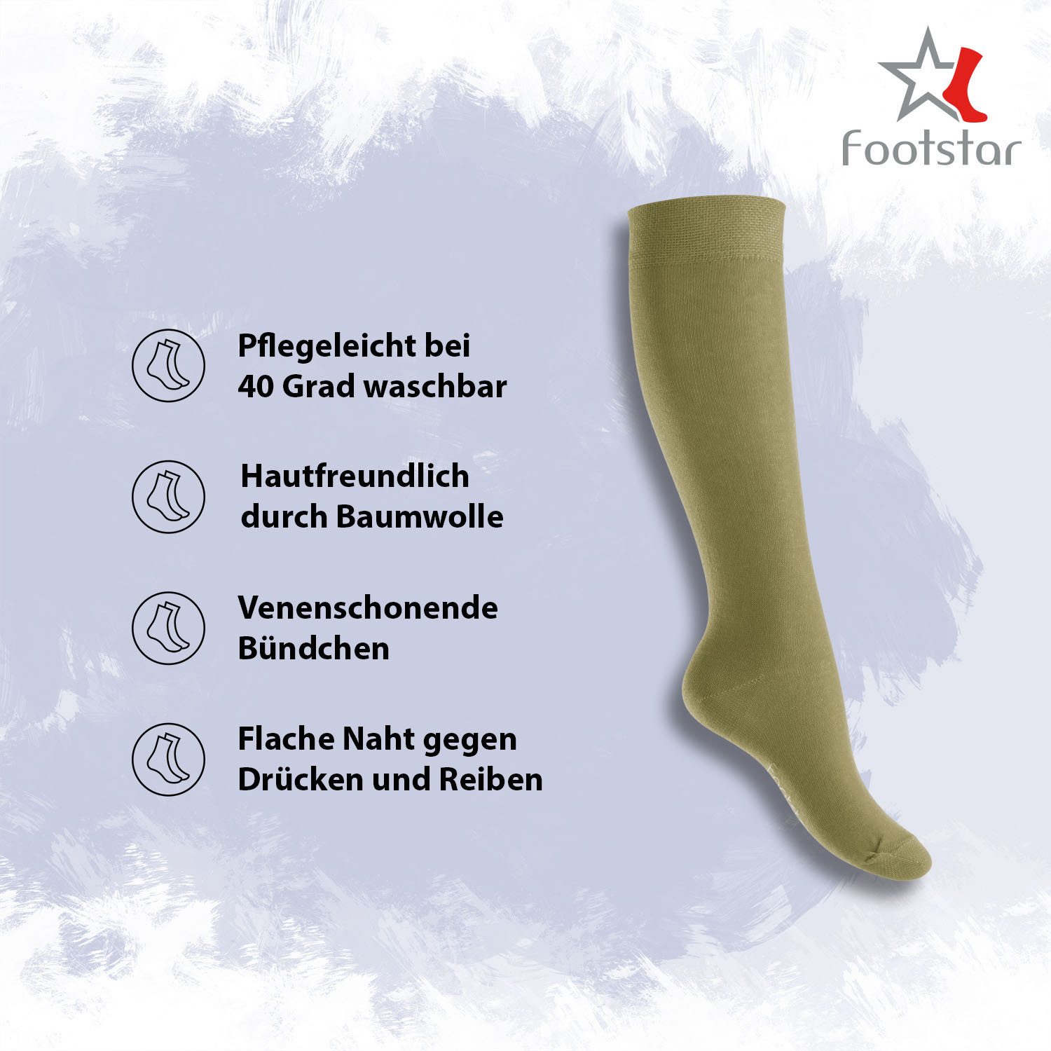 Footstar Langsocken EVERYDAY! 5 PAAR Damen & Herren Kniestrümpfe Lange Socken kniehoch – Bild 2 von 4