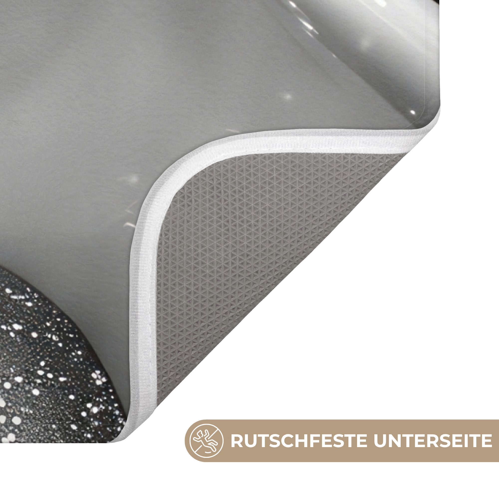 OnlyWow Badematte Badewanne - Glitter - Schwarz und Weiß - Badezimmer, Höhe 10 mm, Polyester, Rechteckig, Badezimmerteppich, Badteppich, Rutschfest, Badvorleger – Bild 3 von 5