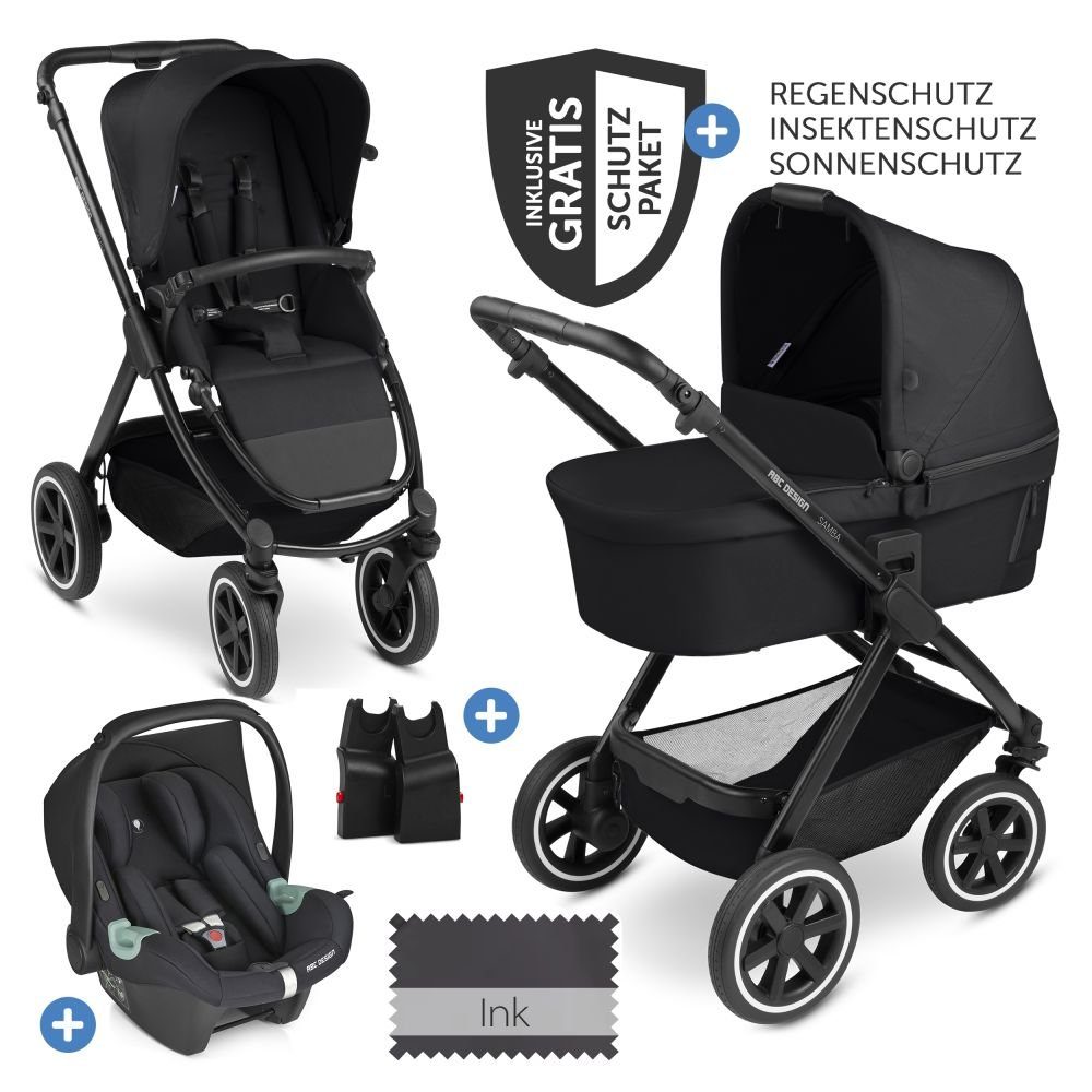 EXQUISE Kombi-Kinderwagen 3 in 1 FARBAUSWAHL Inkl. MATRATZE, Buggy, Auto- Babyschale, Zusammenklappbar mit Wickeltasche, Regenschutz, Mückenschutz &  Sonnenschutz