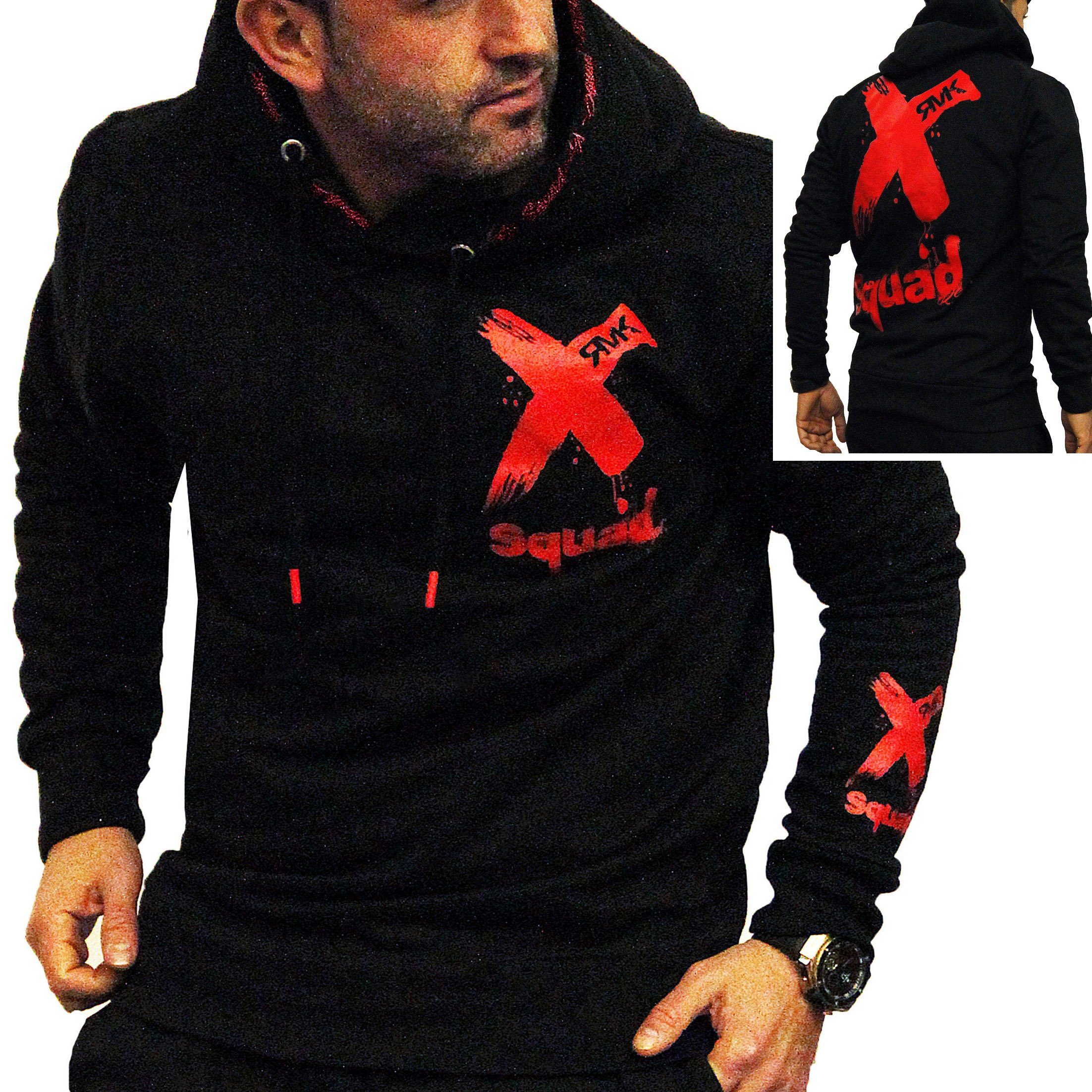 RMK Hoodie Herren Pullover mit Kapuze Pulli Kapuzenpullover Langarm Schwarz-Rot