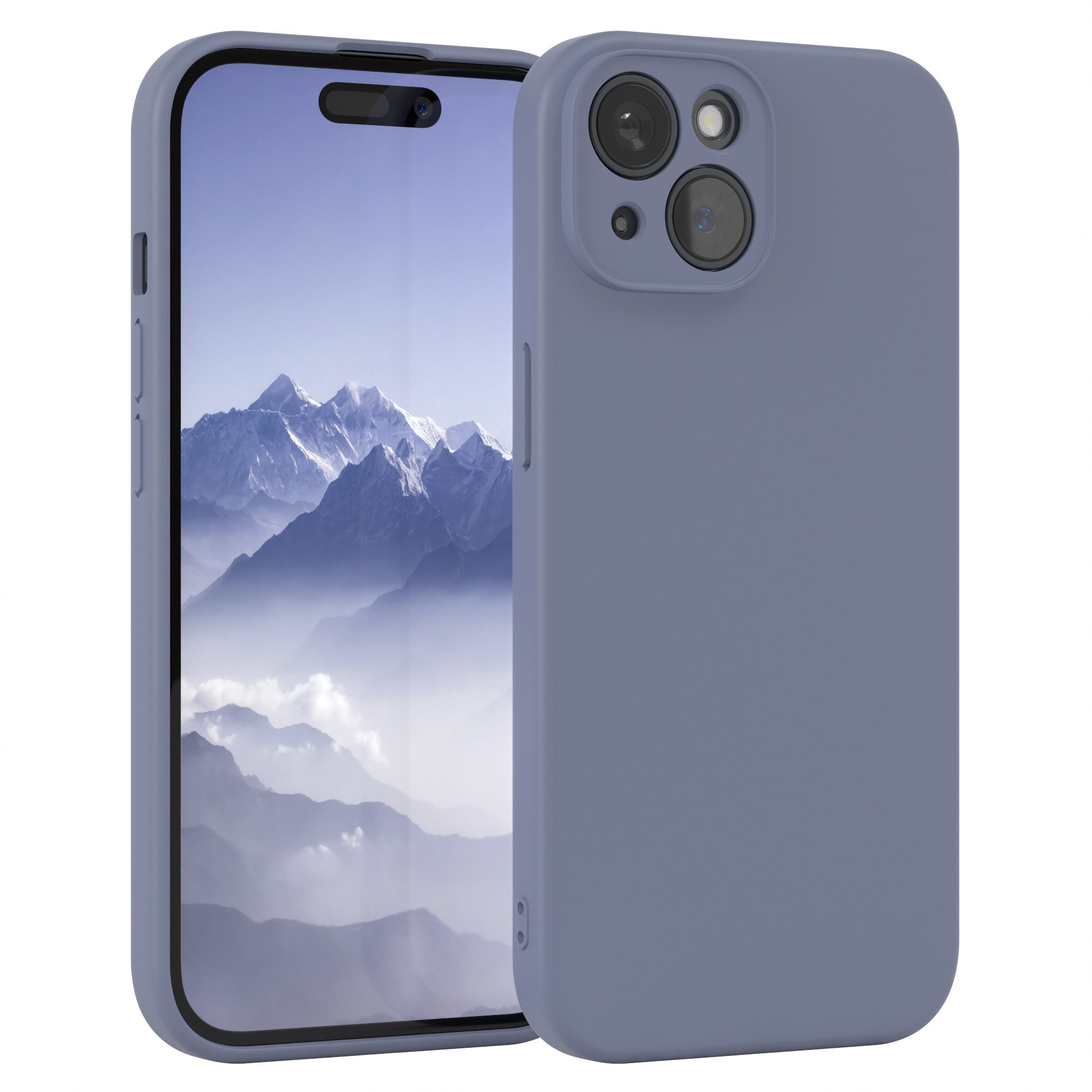 EAZY CASE Handyhülle für Apple iPhone 15 Hülle Silikon 6,1 Zoll, Silikon Schutzhülle mit Kameraschutz Matt Back Cover Soft Eis Blau