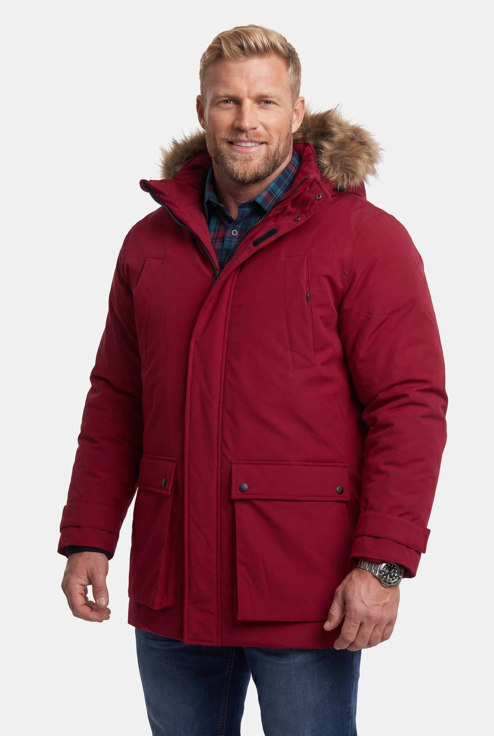 Men Plus Parka Funktions-Parka Kapuze mit Kunstfellbesatz