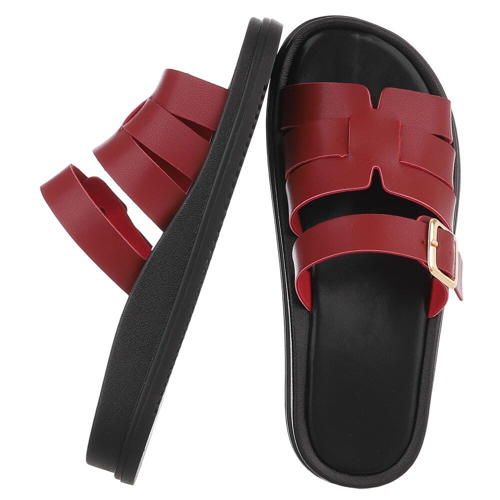 Ital-Design Damen Sandalenslipper mit Schnalle und Profilsohle Pantolette (91742407) Keilabsatz/Wedge Pantoletten in Weinrot