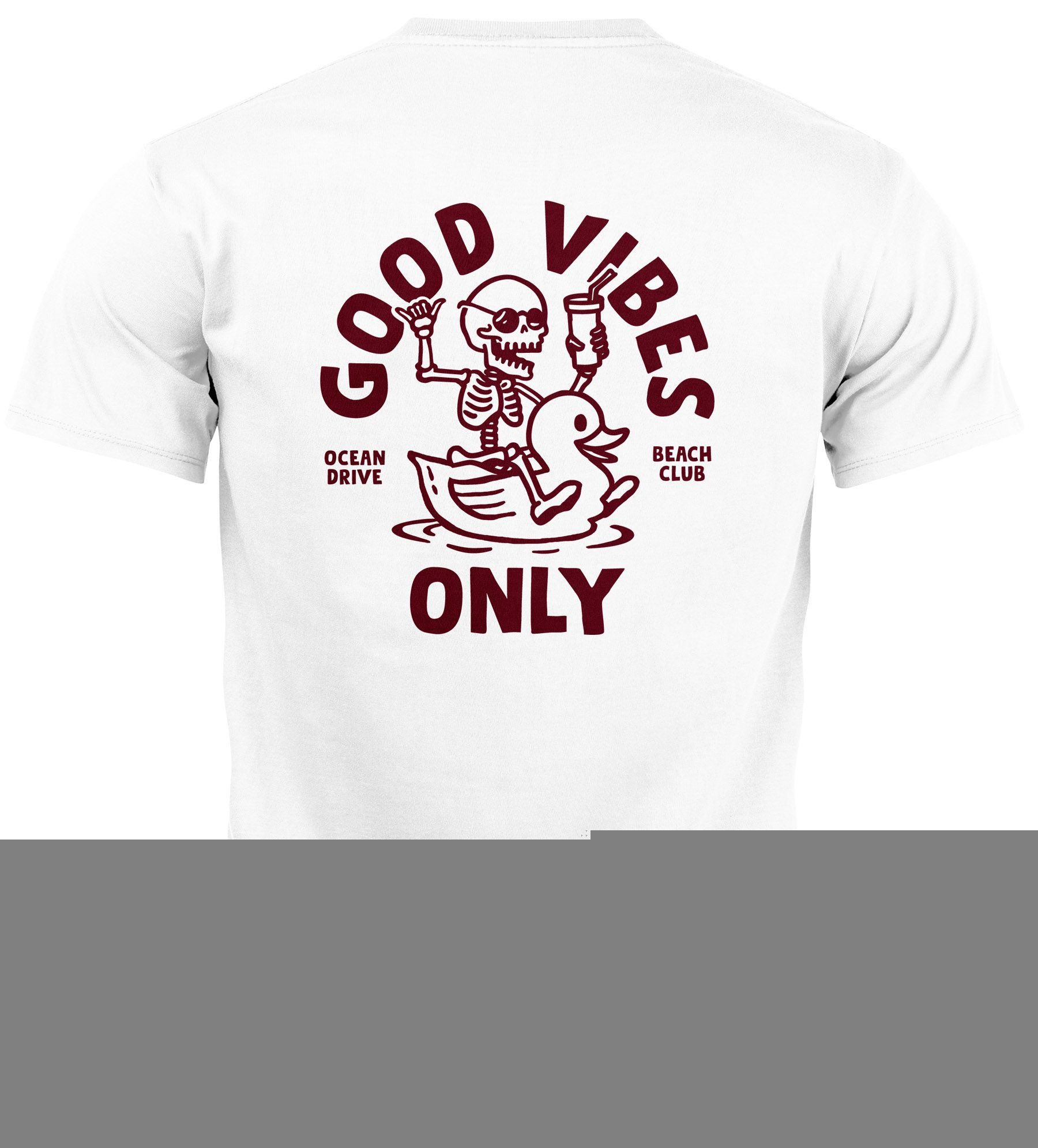Print-Shirt Herren T-Shirt Backprint Good Vibes Only Quitsche-Ente Motivprint