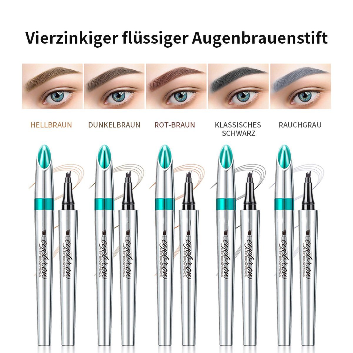 yozhiqu Augenbrauen-Stift 5 Stück vierzackiger flüssiger farberzeugend Augenbrauenstift, 1-tlg., wasserfest, langanhaltend, wilde Simulation 4D-Augenbrauenstift