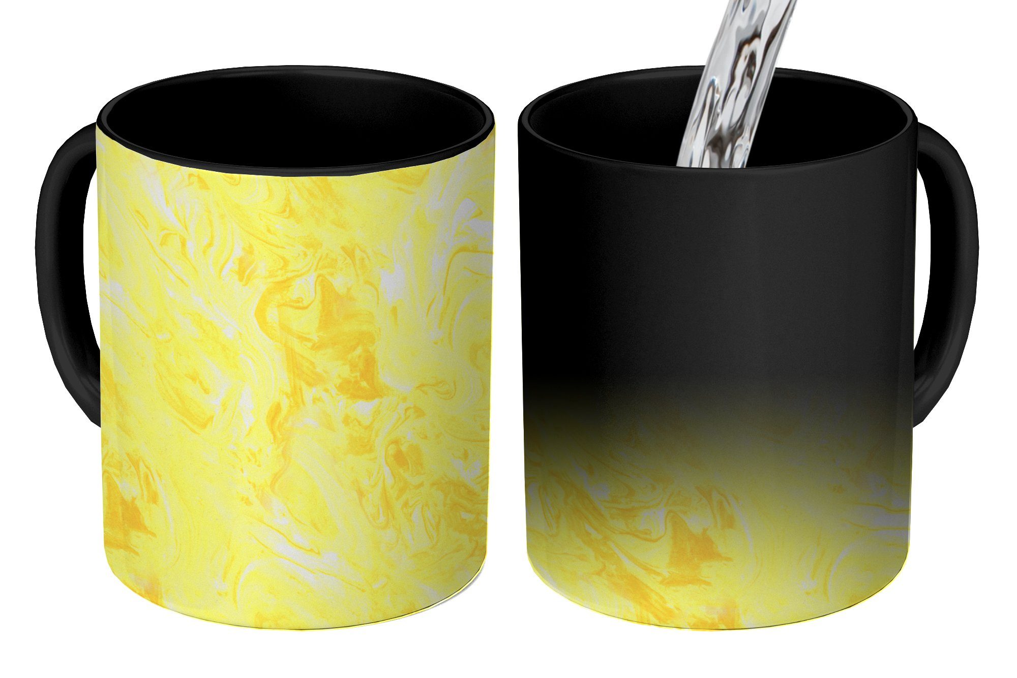 MuchoWow Tasse Gelb - Muster - Marmor - Farbe, Keramik, Farbwechsel, Kaffeetassen, Teetasse, Zaubertasse, Geschenk