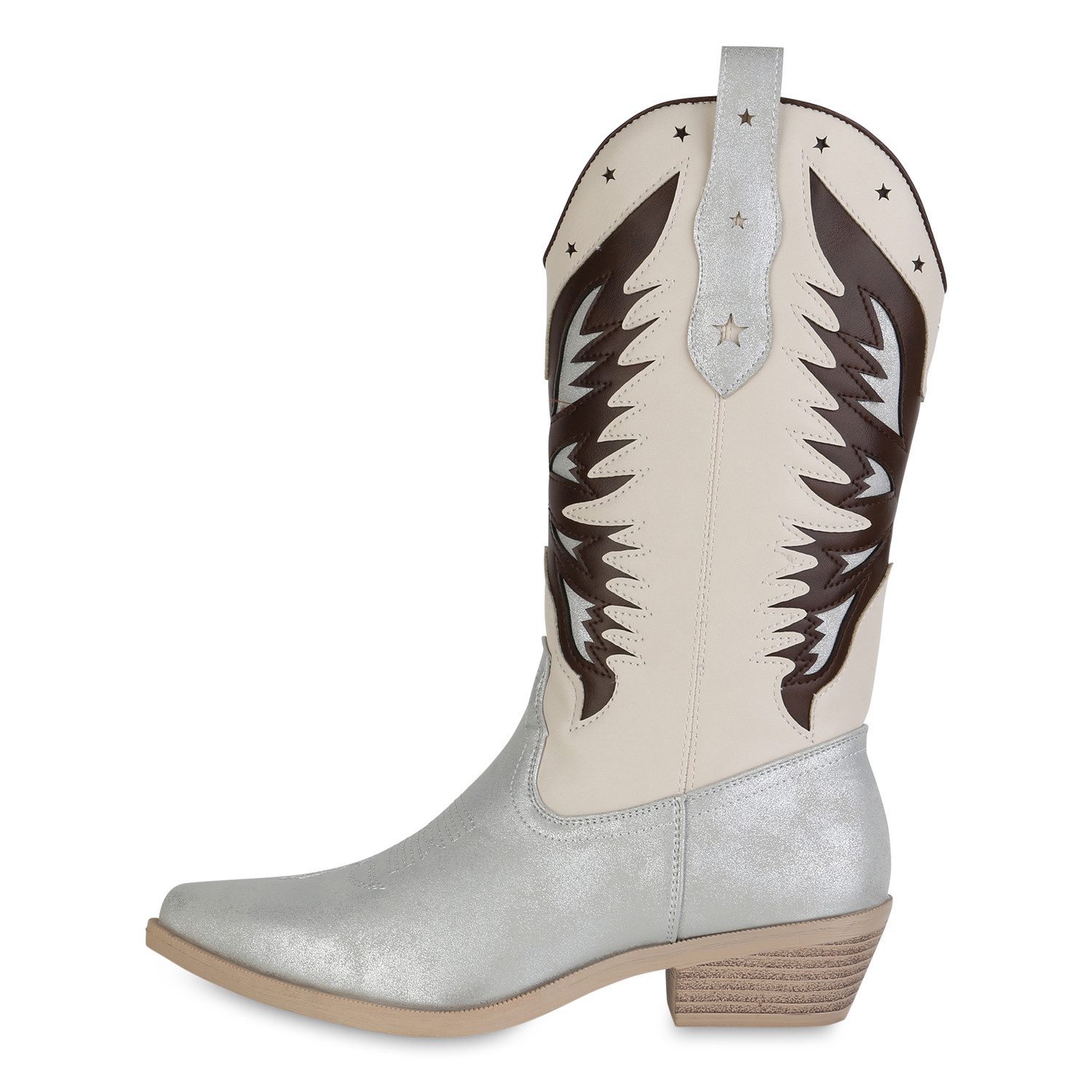 VAN HILL 841113 Cowboystiefel Damen Cowboystiefel Stiefel Spitze Holzoptika günstig online kaufen