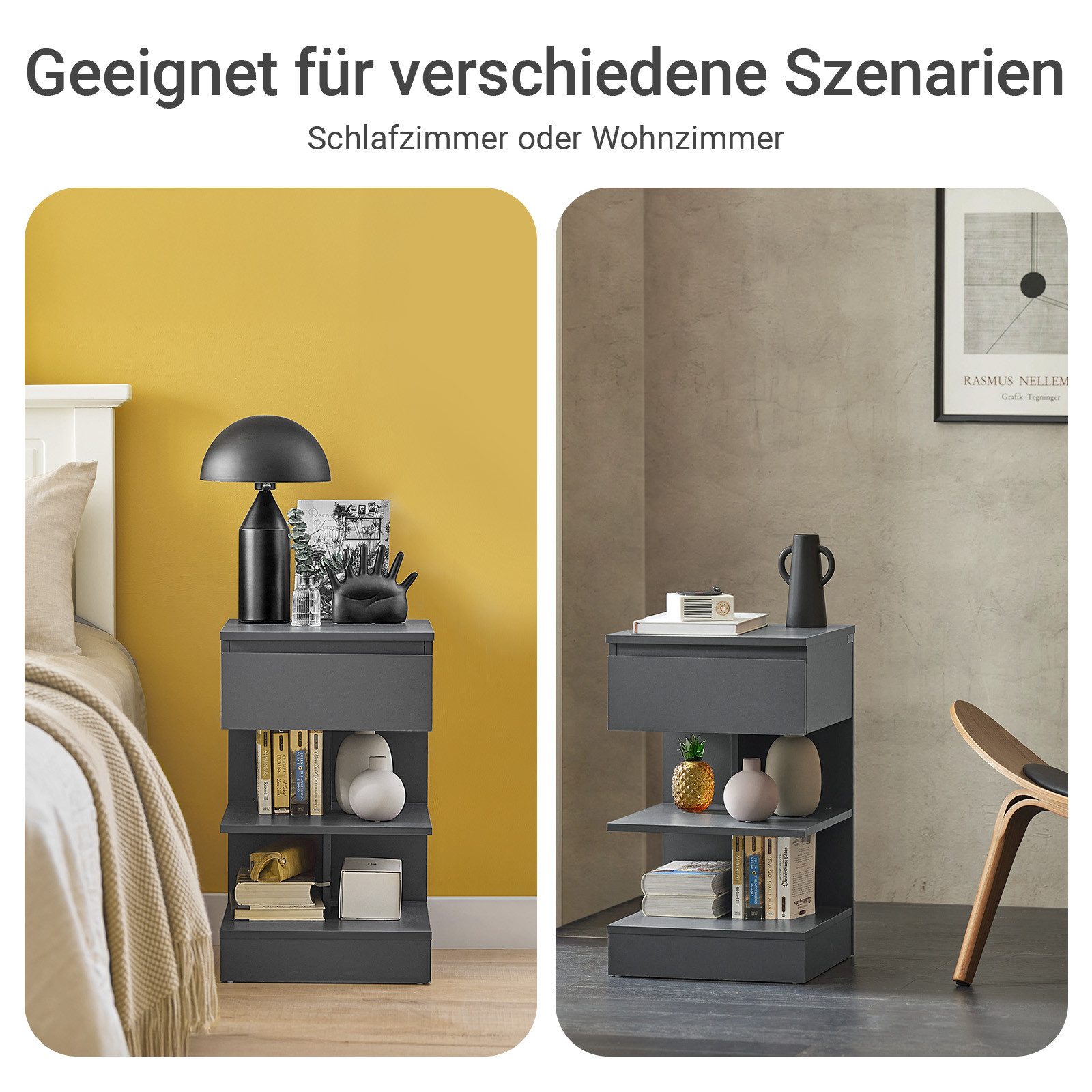 SoBuy Nachttisch FBT49, (1-St), Beistelltisch mit Schublade, Nachtschrank, offene Ablage