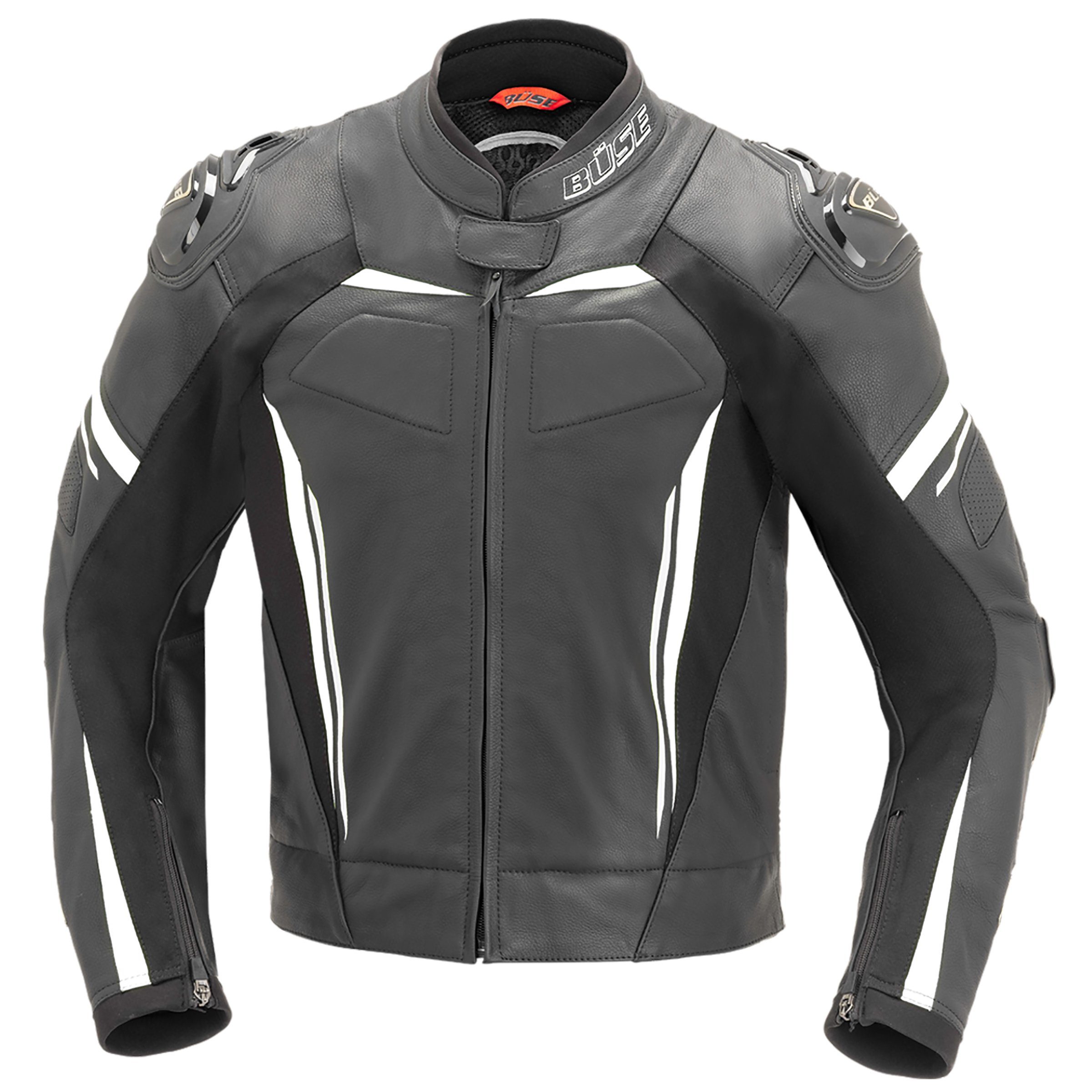 Büse Motorradjacke Imola Lederjacke Herren schwarz / weiß Motorrad Kombi Jacke Leder Racingjacke Männer