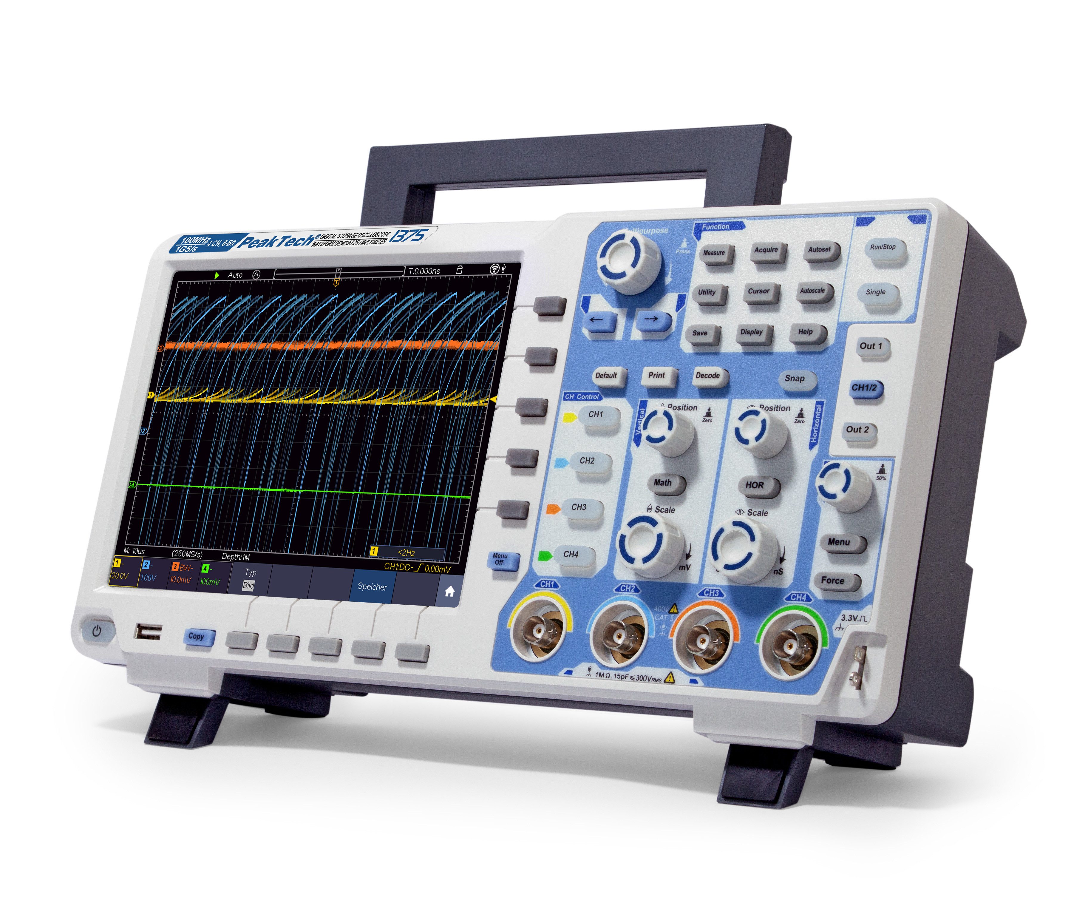 PeakTech Spannungsprüfer 4-Kanal "All-in-One" Speicher-Oszilloskop 100 MHz