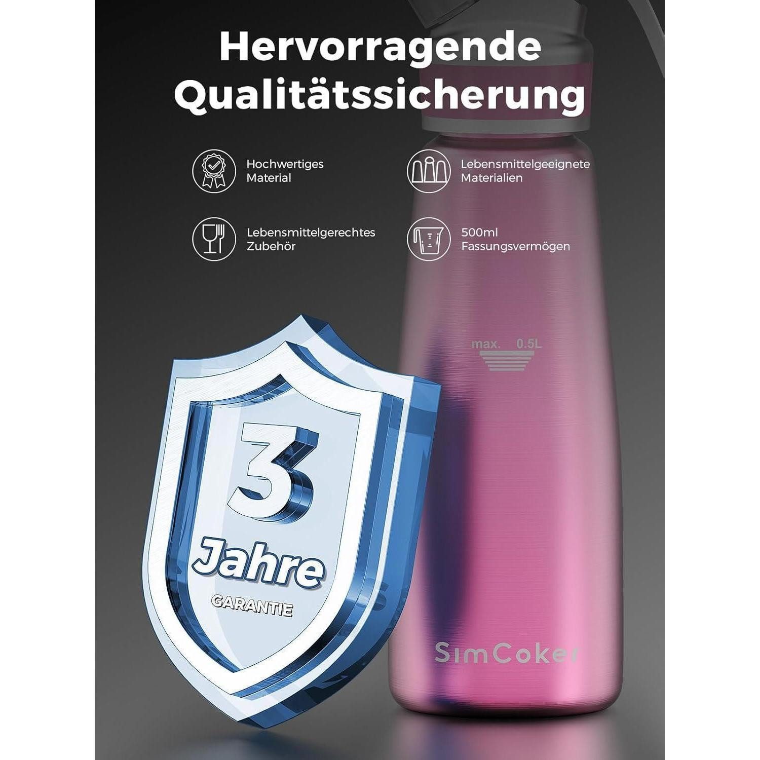 LuxusKollektion Sahnesyphon Sahnespender Aluminium 500ml Sahnesiphon Spritztüllen Rosa