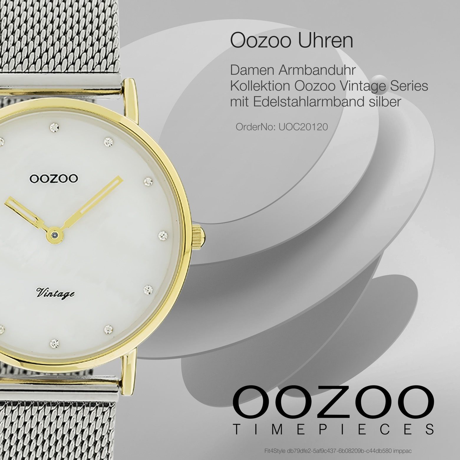 Fashion-Style Oozoo Edelstahlarmband, 32mm) Armbanduhr Damenuhr silber, OOZOO mittel rund, (ca. Quarzuhr Damen